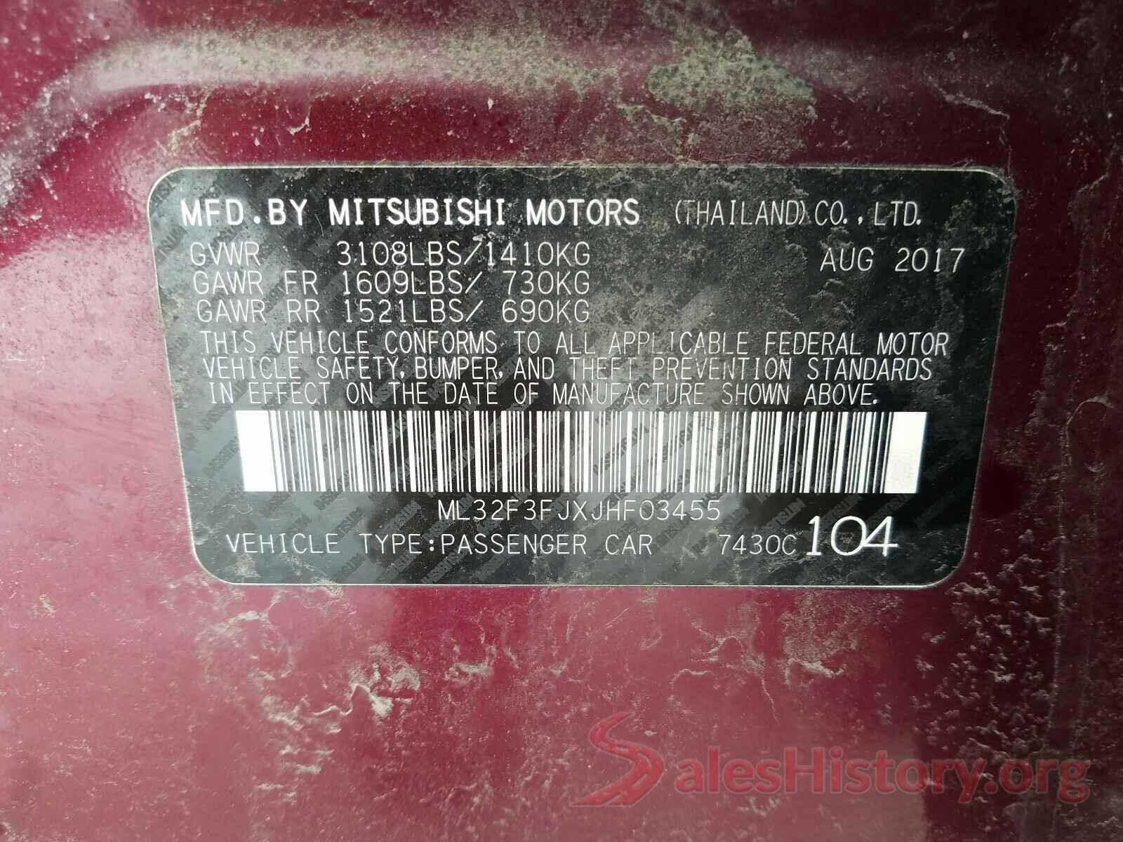 ML32F3FJXJHF03455 2018 MITSUBISHI MIRAGE