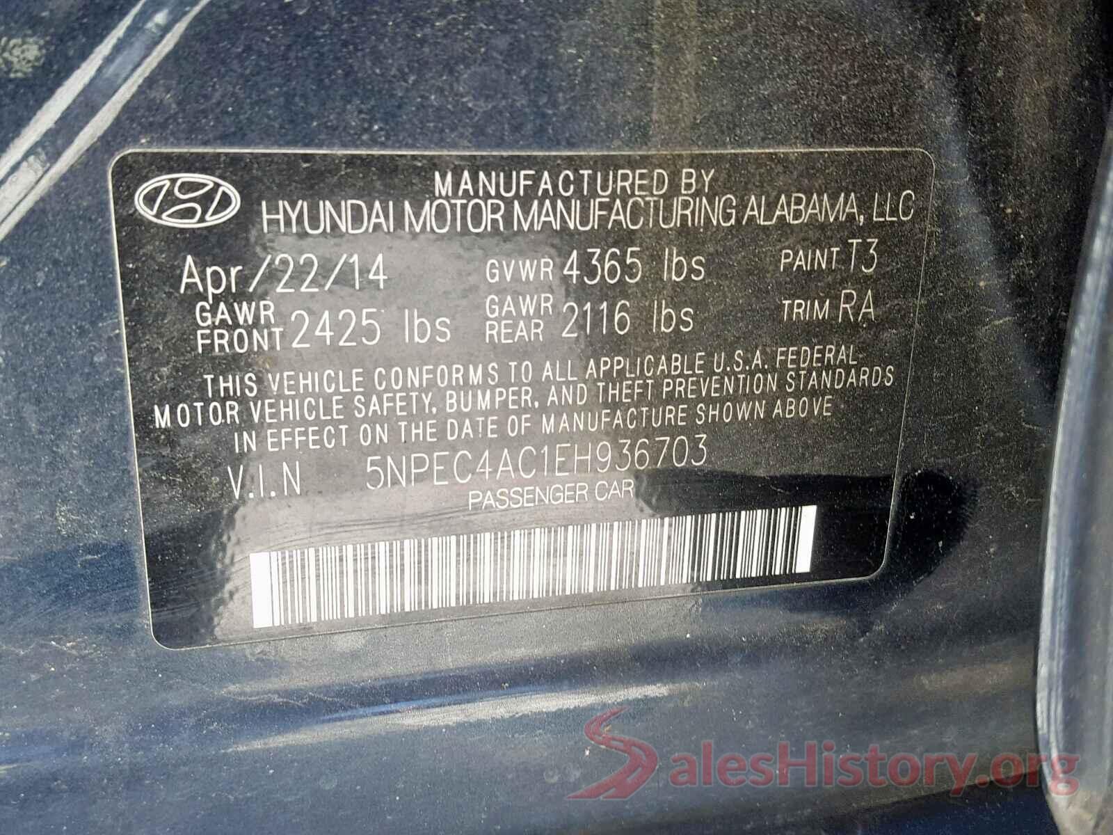 5NPEC4AC1EH936703 2014 HYUNDAI SONATA