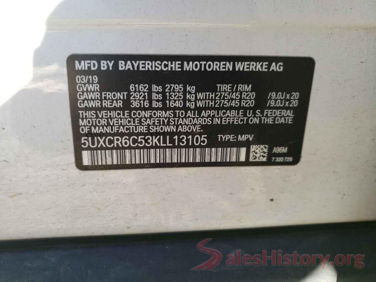 5UXCR6C53KLL13105 2019 BMW X5