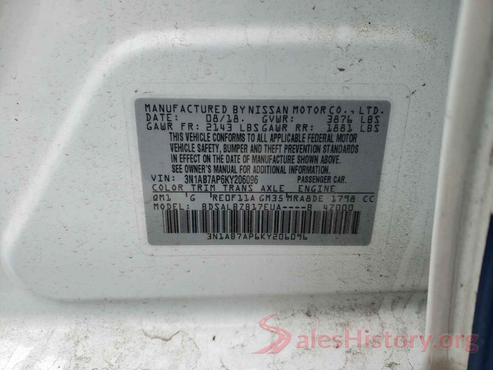 3N1AB7AP6KY206096 2019 NISSAN SENTRA