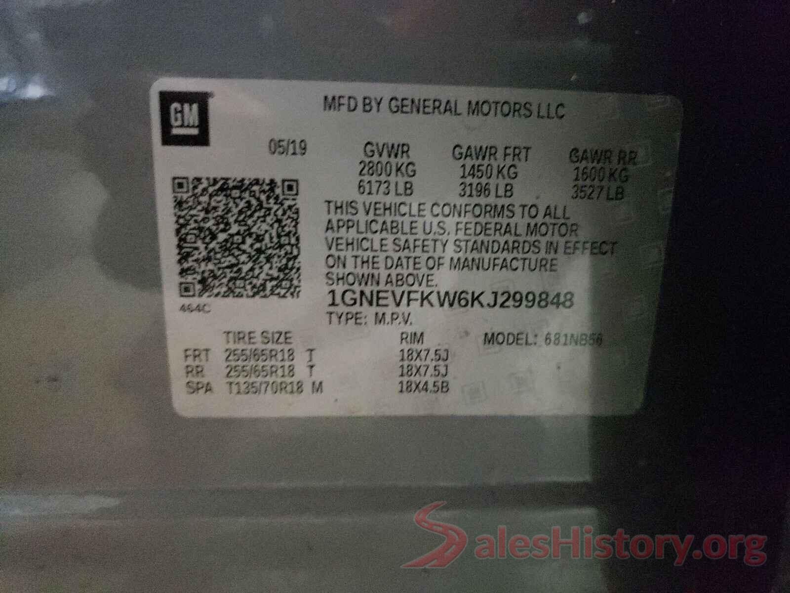 1GNEVFKW6KJ299848 2019 CHEVROLET TRAVERSE