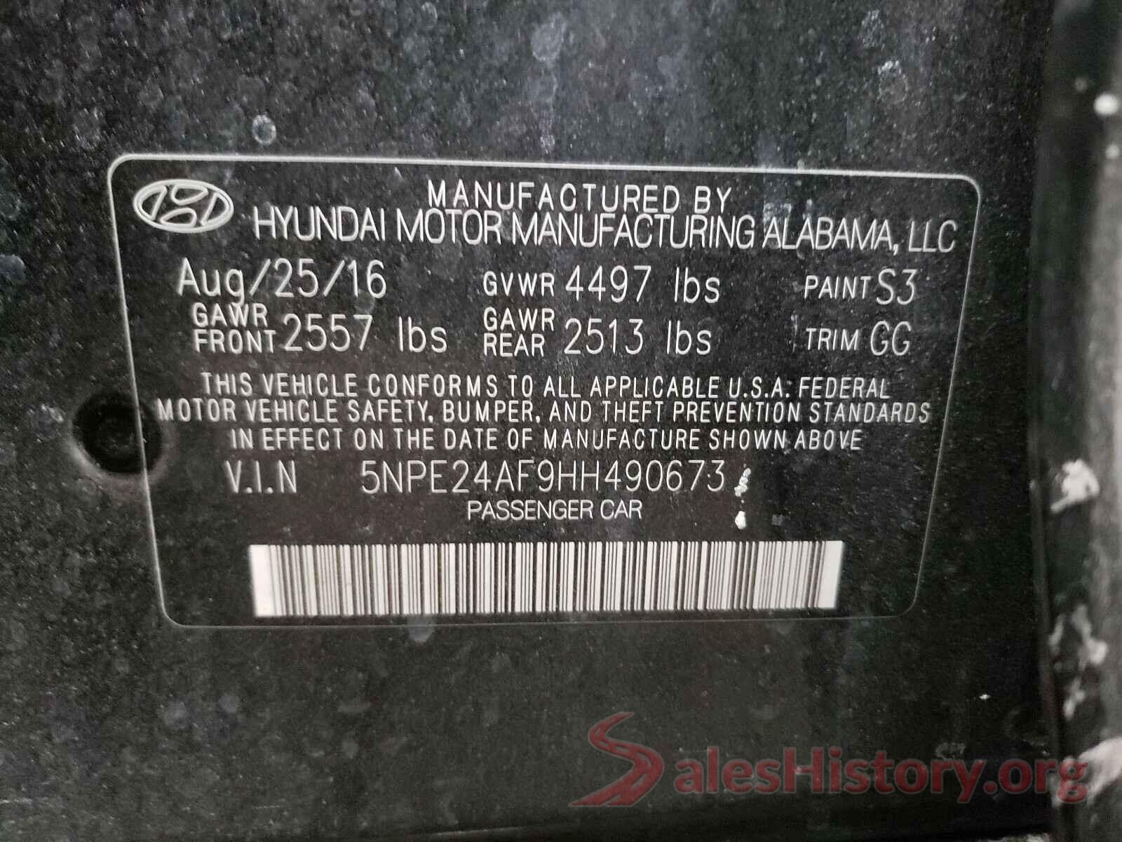 5NPE24AF9HH490673 2017 HYUNDAI SONATA