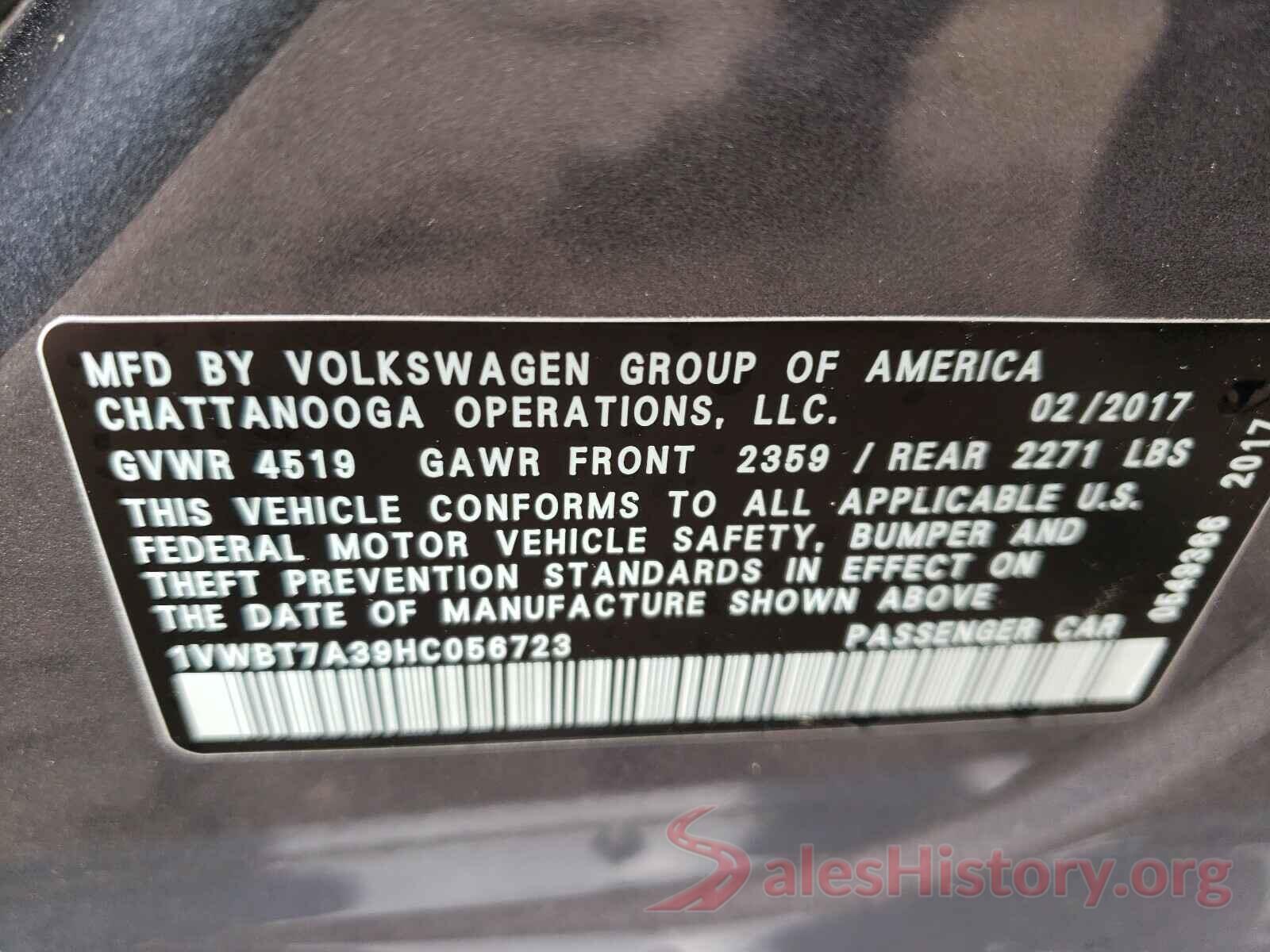 1VWBT7A39HC056723 2017 VOLKSWAGEN PASSAT