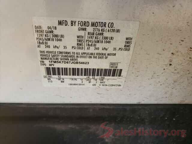 1FM5K7D87JGB54623 2018 FORD EXPLORER