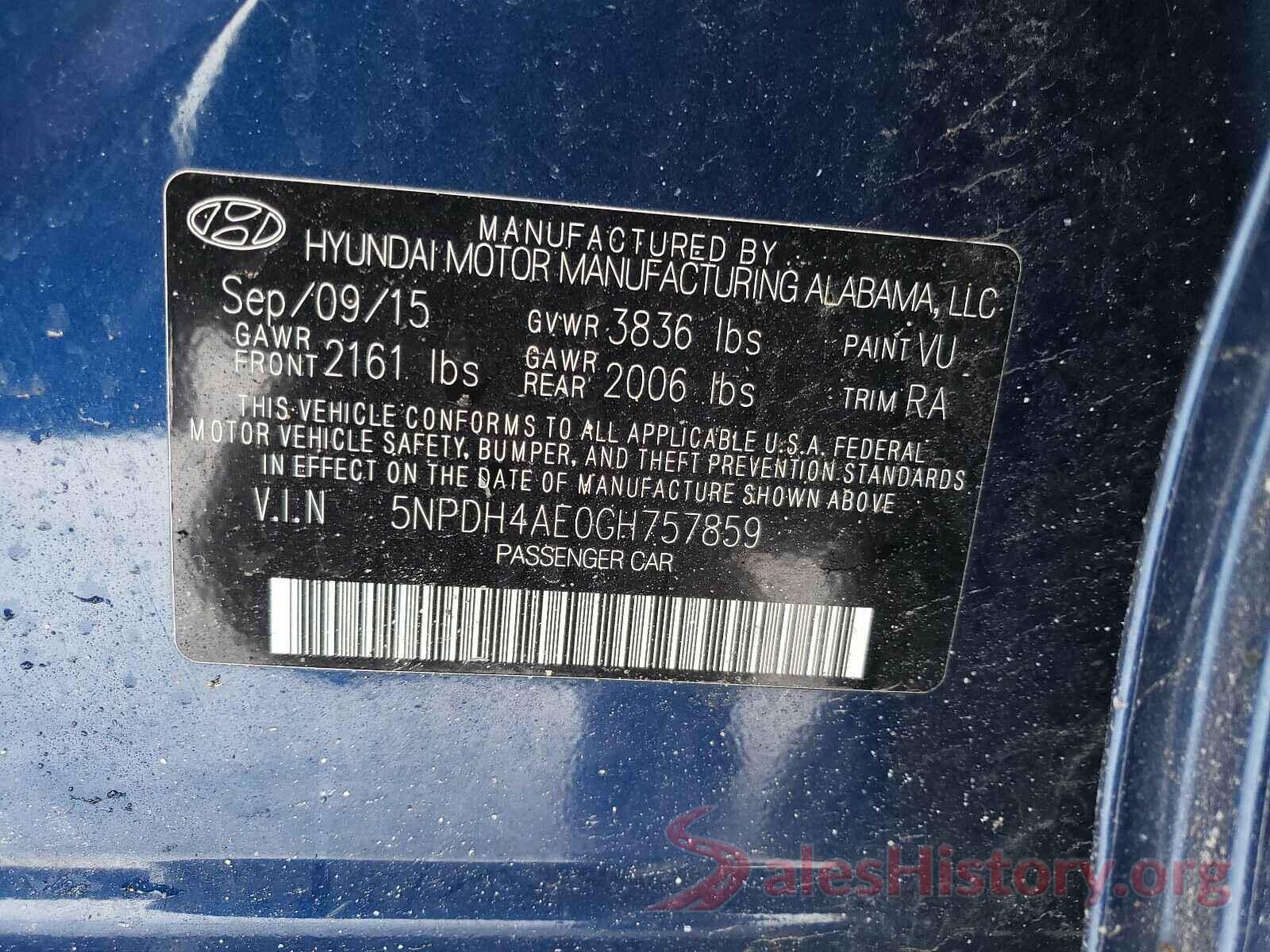 5NPDH4AE0GH757859 2016 HYUNDAI ELANTRA