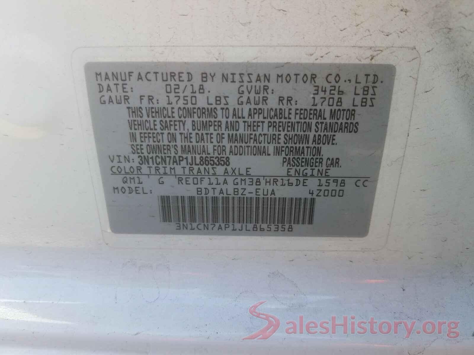 3N1CN7AP1JL865358 2018 NISSAN VERSA