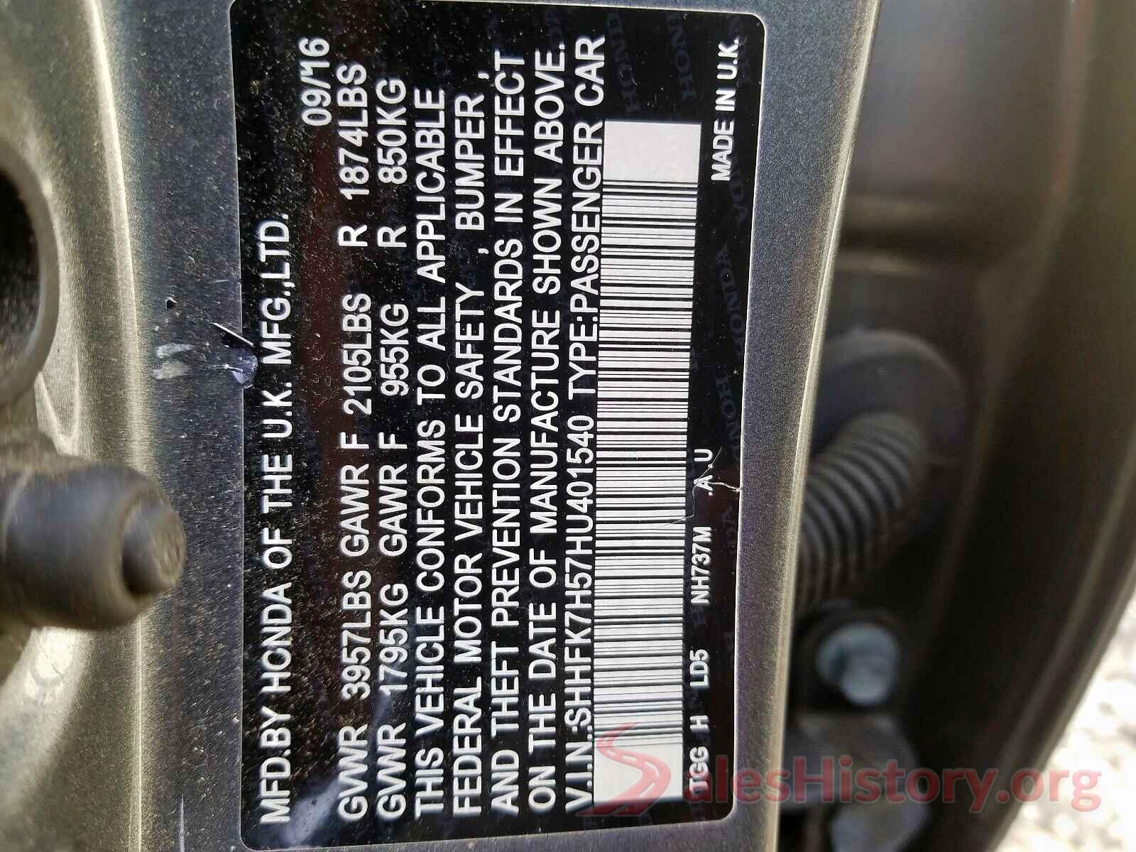 SHHFK7H57HU401540 2017 HONDA CIVIC