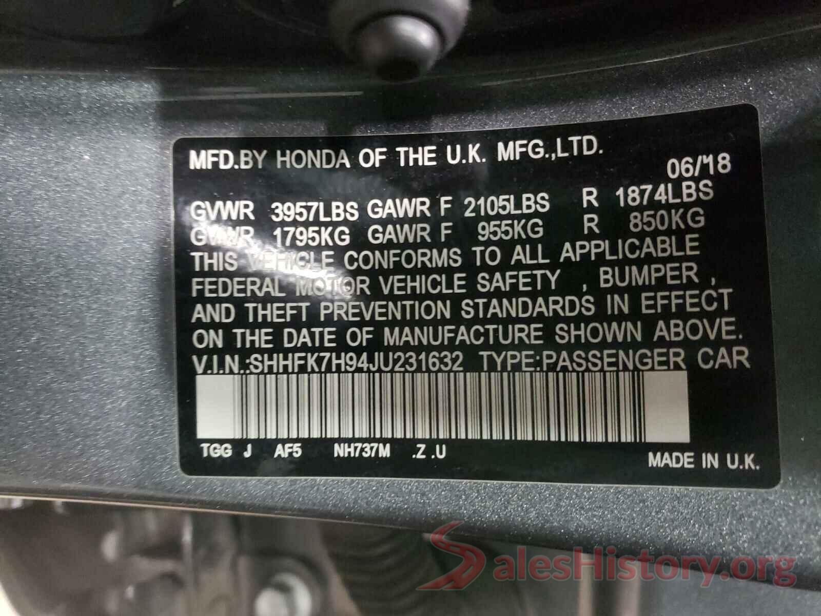 SHHFK7H94JU231632 2018 HONDA CIVIC