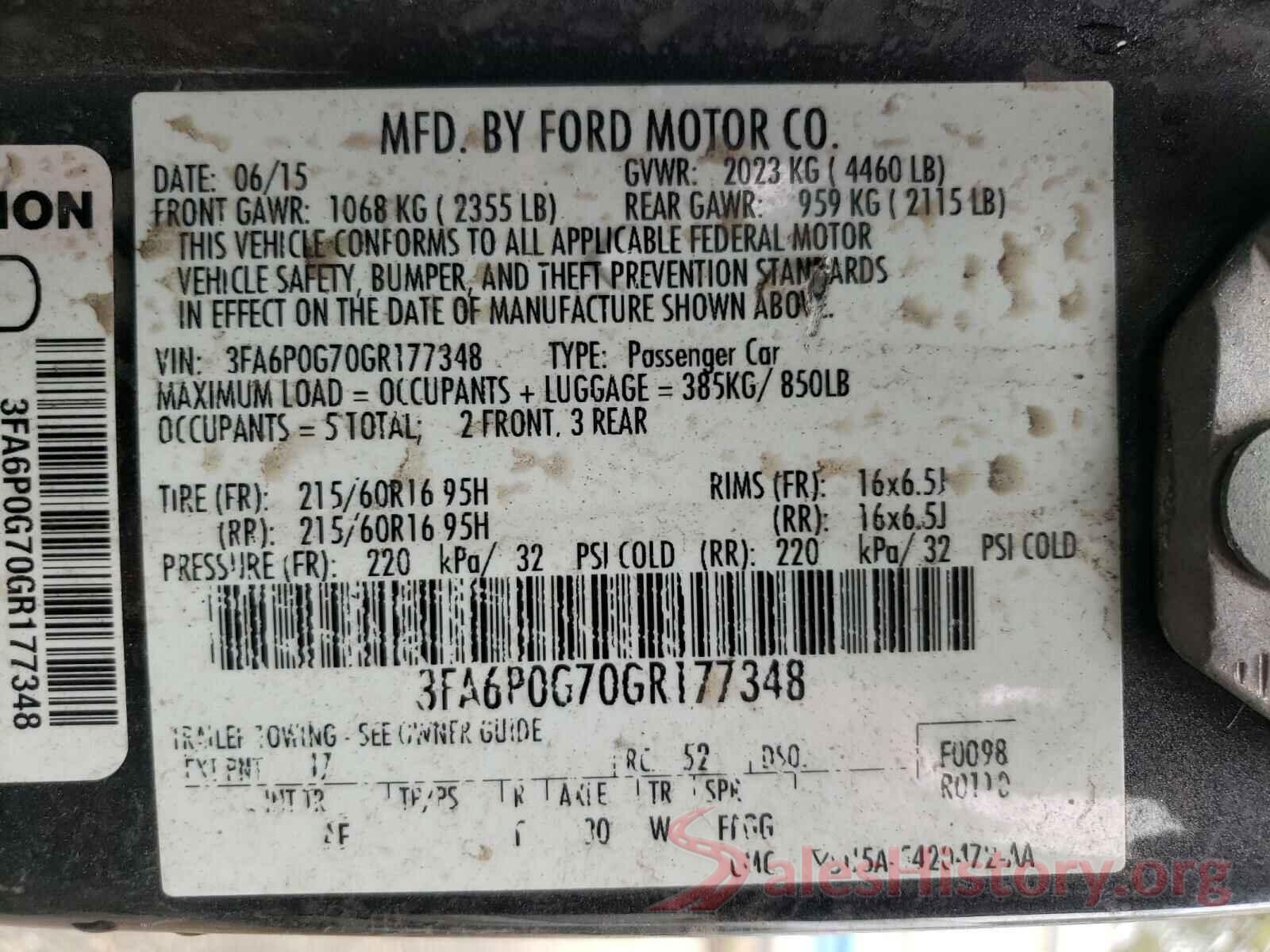 3FA6P0G70GR177348 2016 FORD FUSION