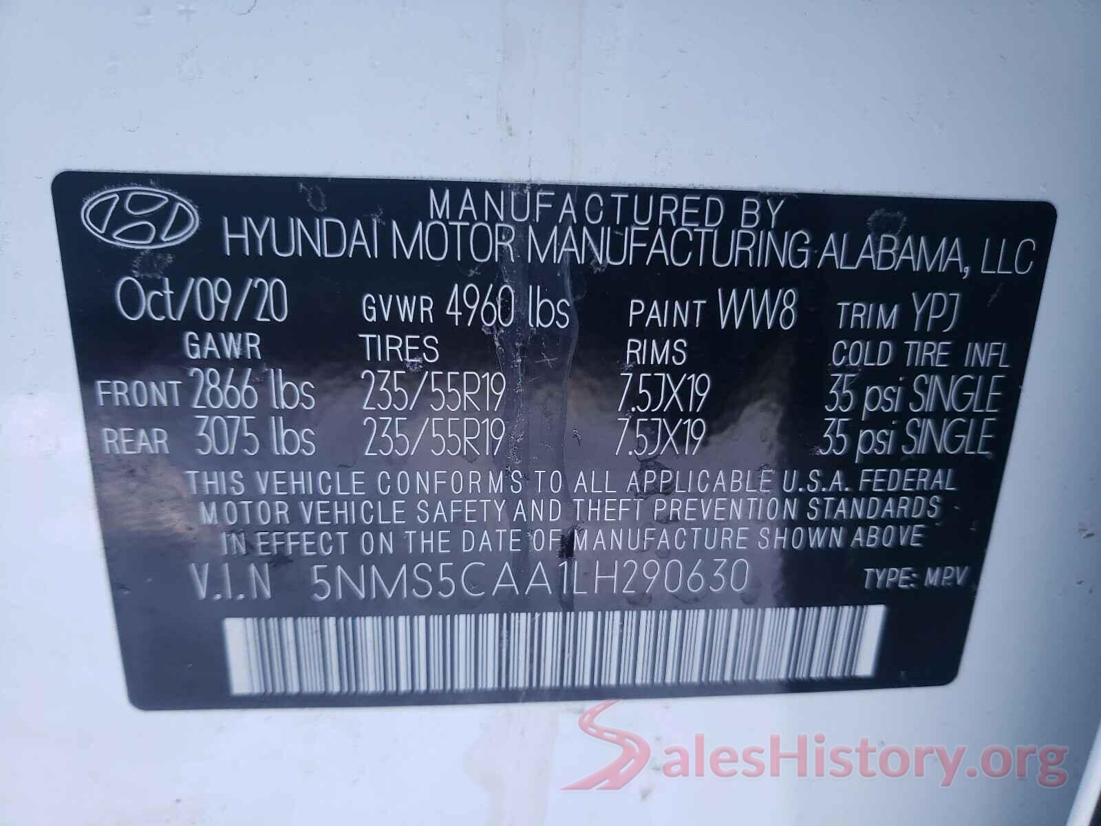 5NMS5CAA1LH290630 2020 HYUNDAI SANTA FE