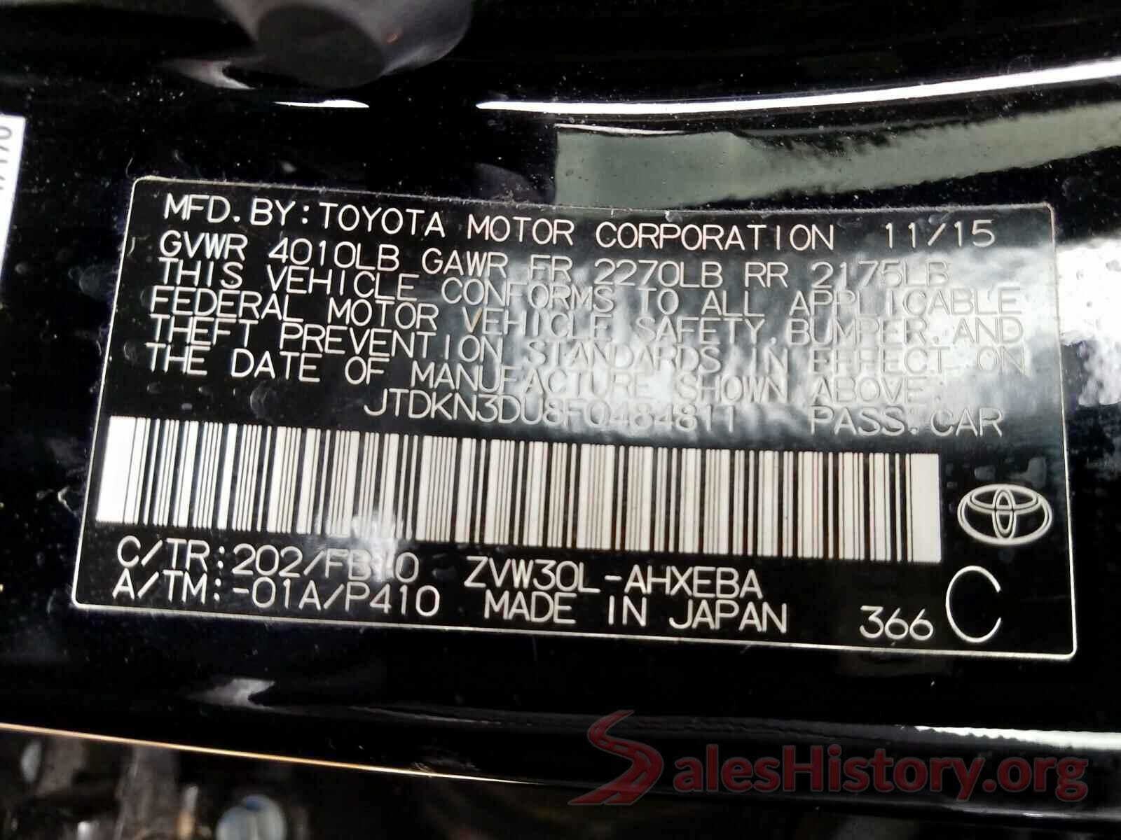 JTDKN3DU8F0484811 2015 TOYOTA PRIUS