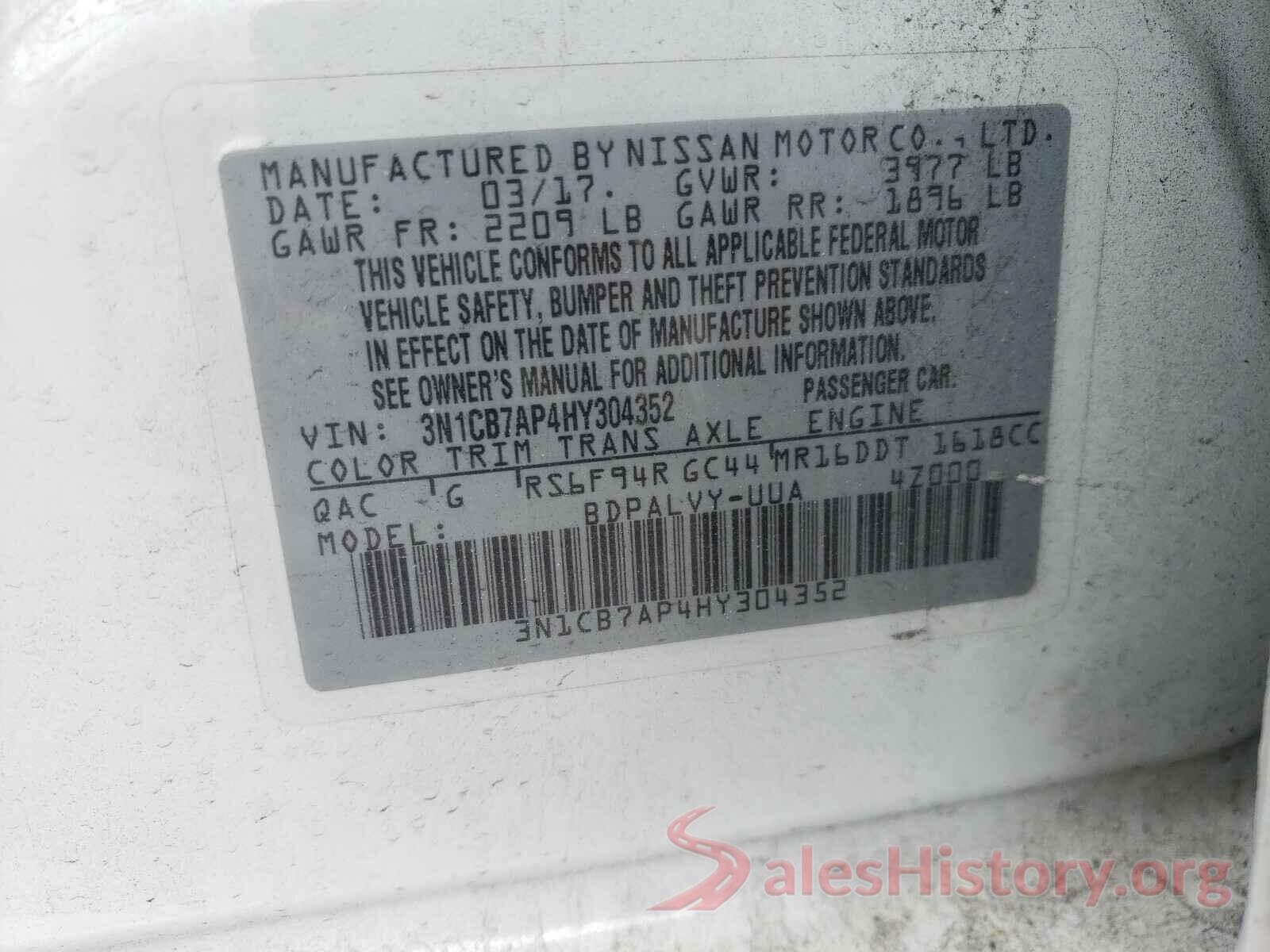 3N1CB7AP4HY304352 2017 NISSAN SENTRA