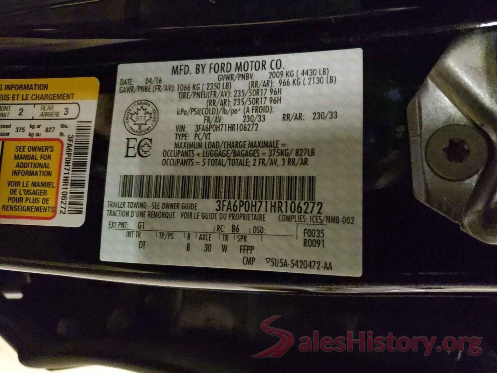 3FA6P0H71HR106272 2017 FORD FUSION