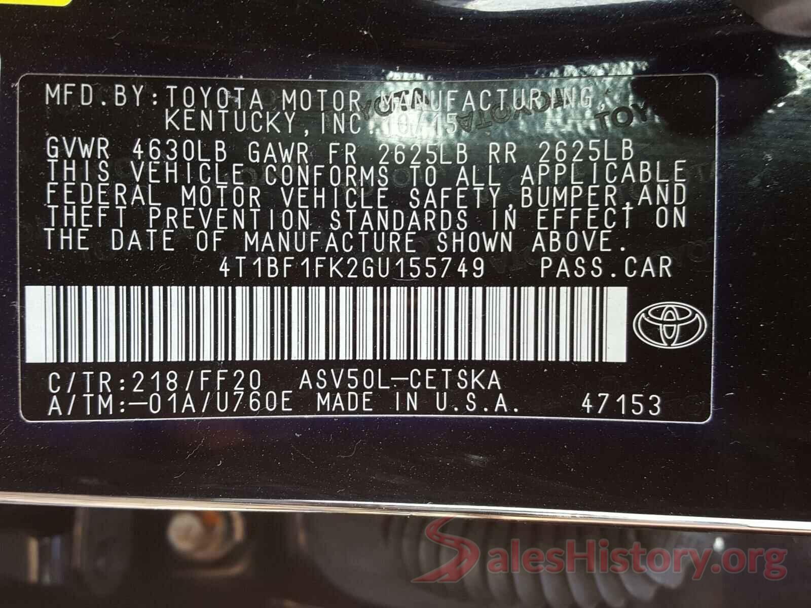 4T1BF1FK2GU155749 2016 TOYOTA CAMRY