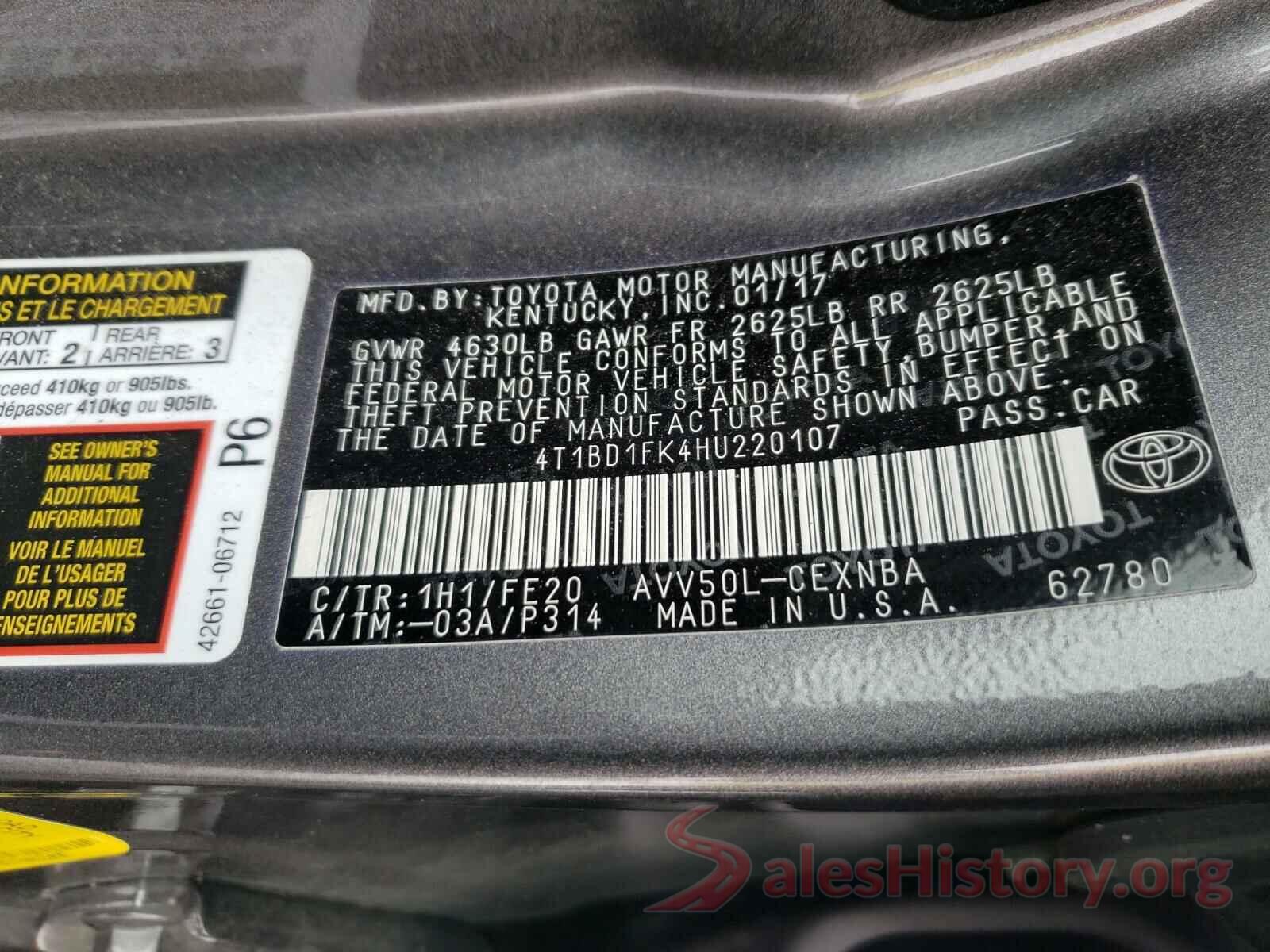 4T1BD1FK4HU220107 2017 TOYOTA CAMRY