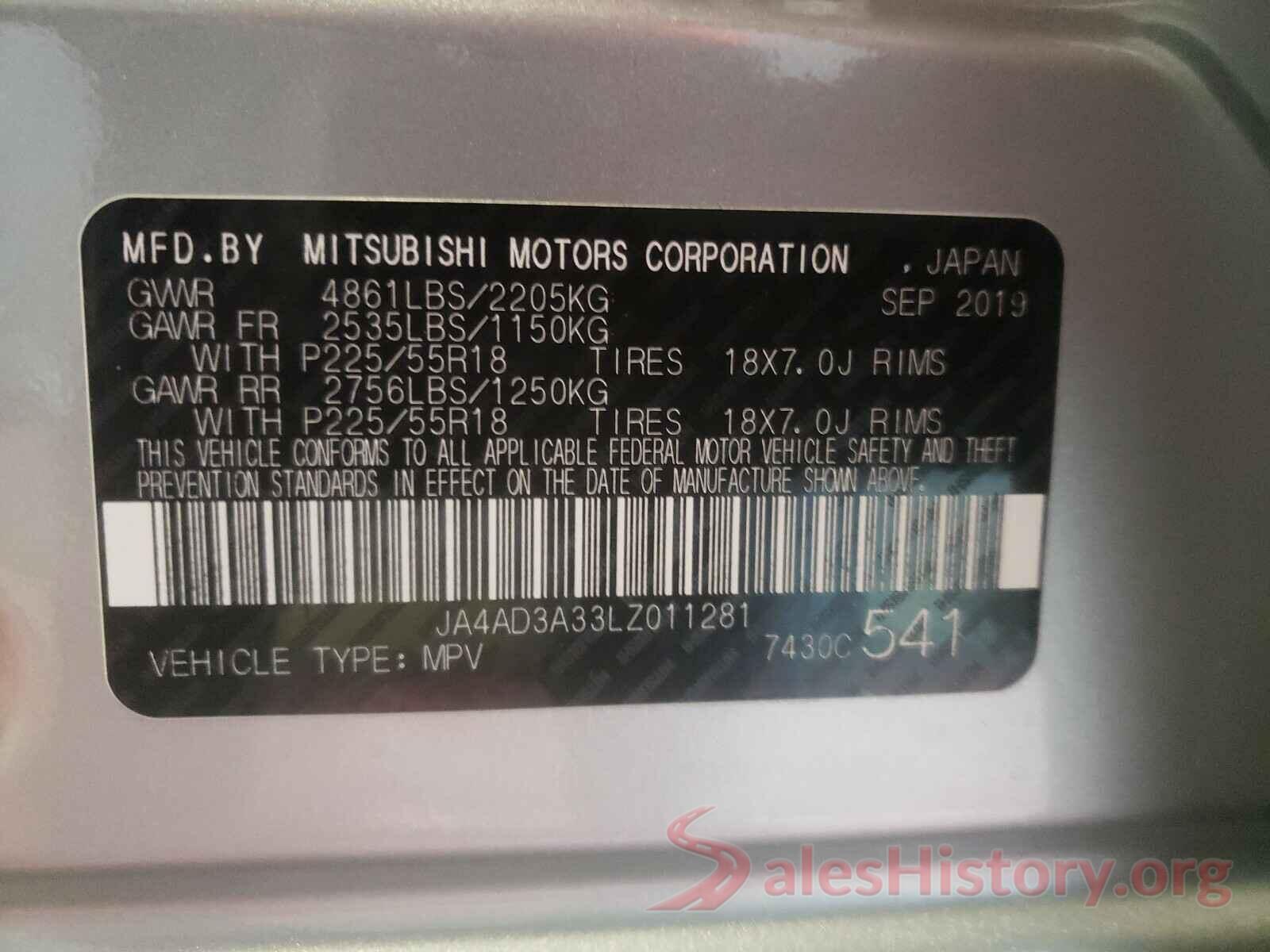 JA4AD3A33LZ011281 2020 MITSUBISHI OUTLANDER