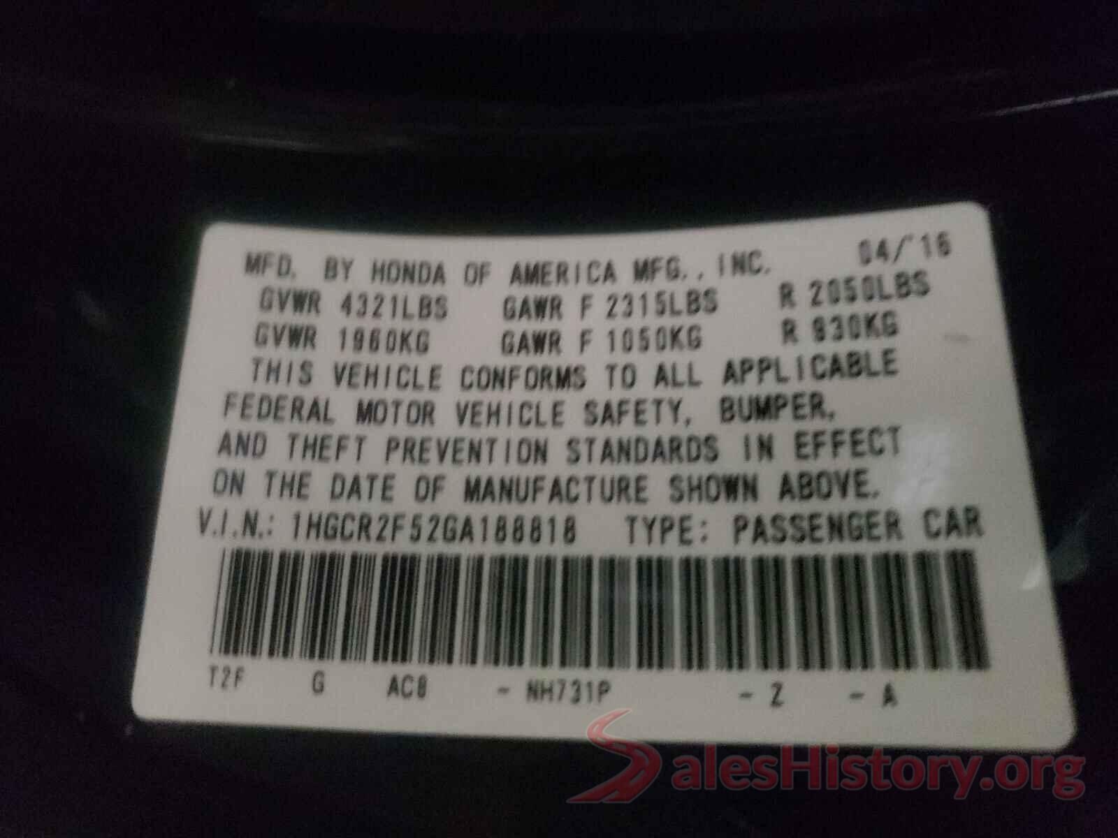 1HGCR2F52GA188818 2016 HONDA ACCORD