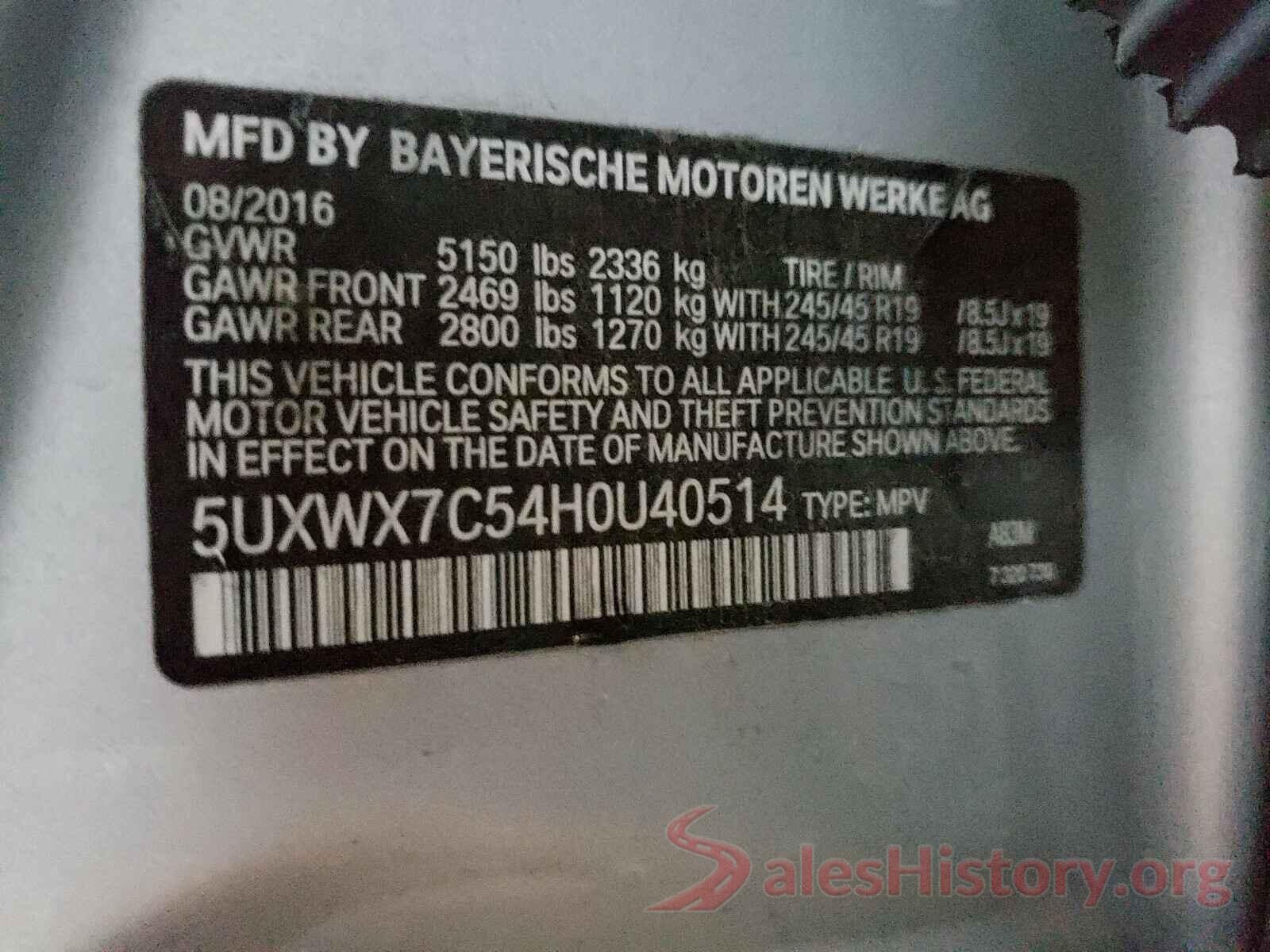 5UXWX7C54H0U40514 2017 BMW X3