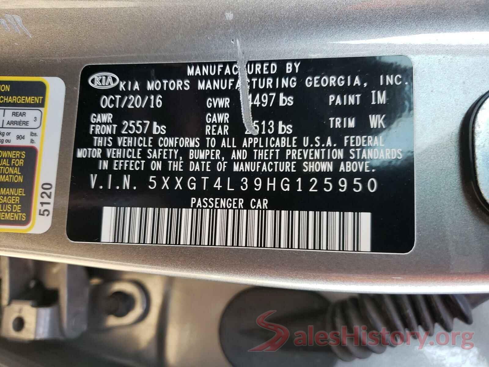 5XXGT4L39HG125950 2017 KIA OPTIMA