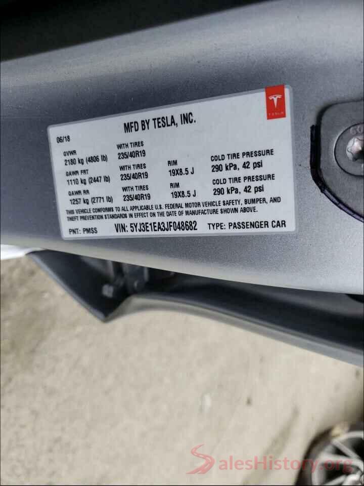 5YJ3E1EA3JF048682 2018 TESLA MODEL 3