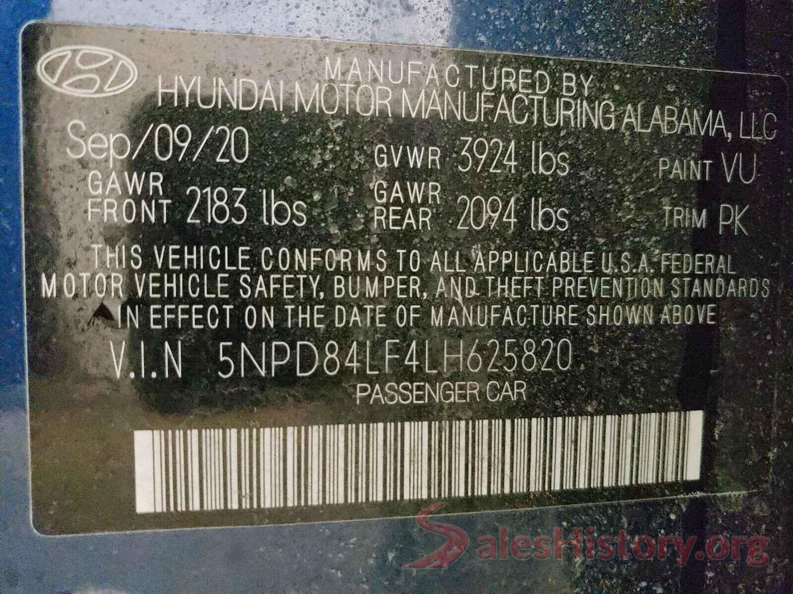 5NPD84LF4LH625820 2020 HYUNDAI ELANTRA