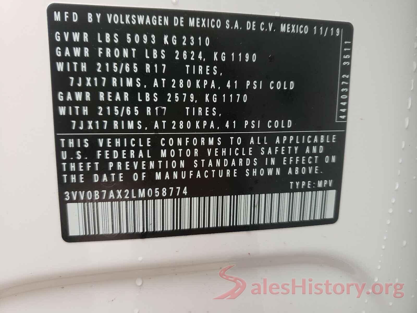 3VV0B7AX2LM058774 2020 VOLKSWAGEN TIGUAN