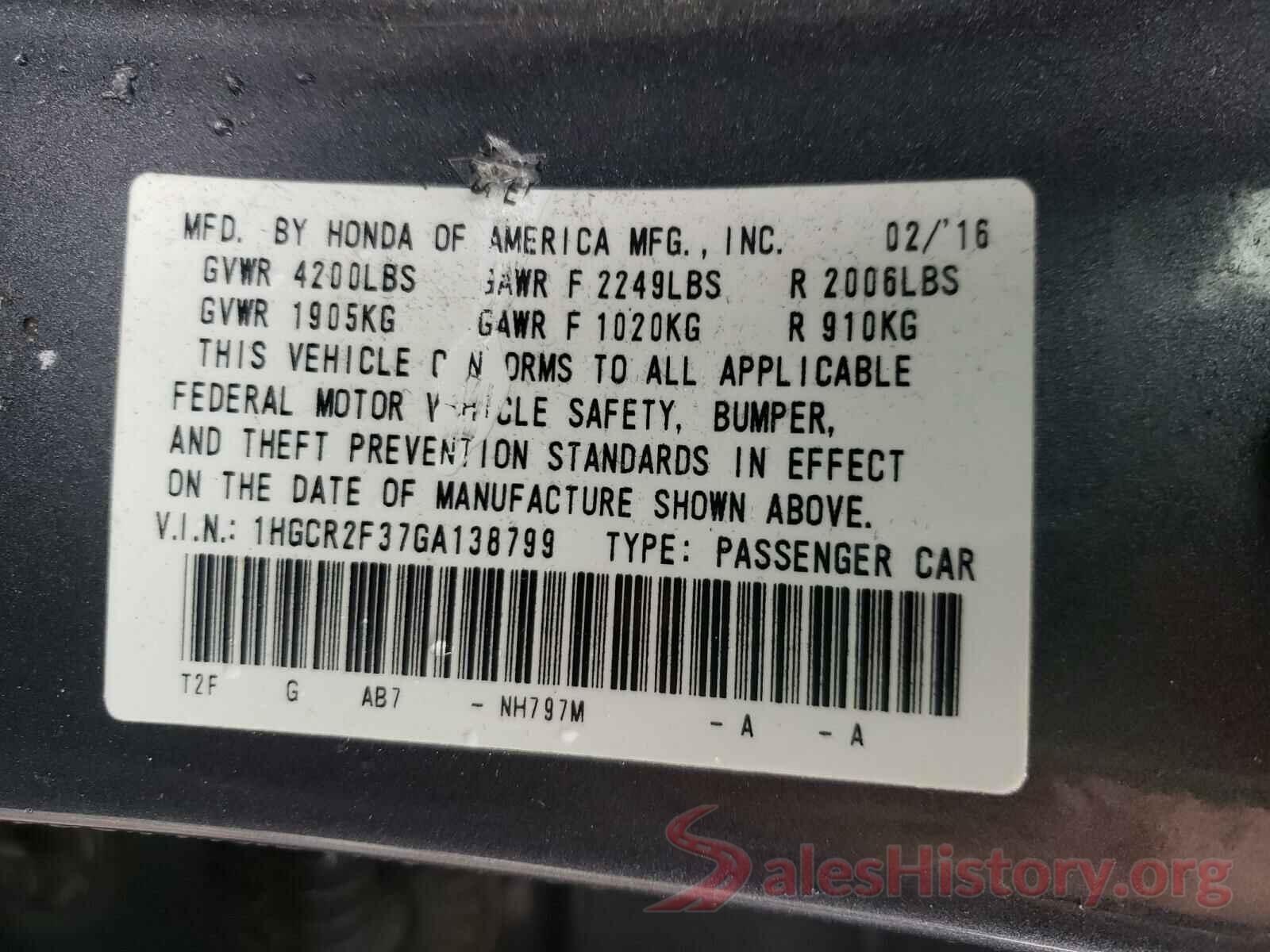 1HGCR2F37GA138799 2016 HONDA ACCORD