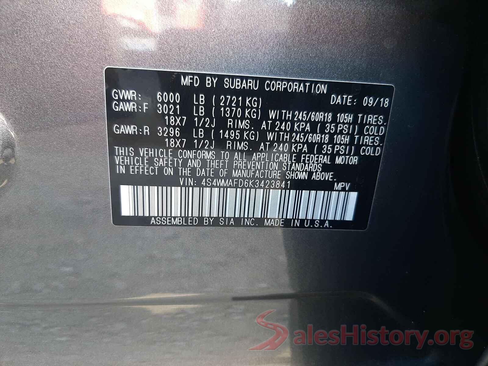 4S4WMAFD6K3423841 2019 SUBARU ALL MODELS