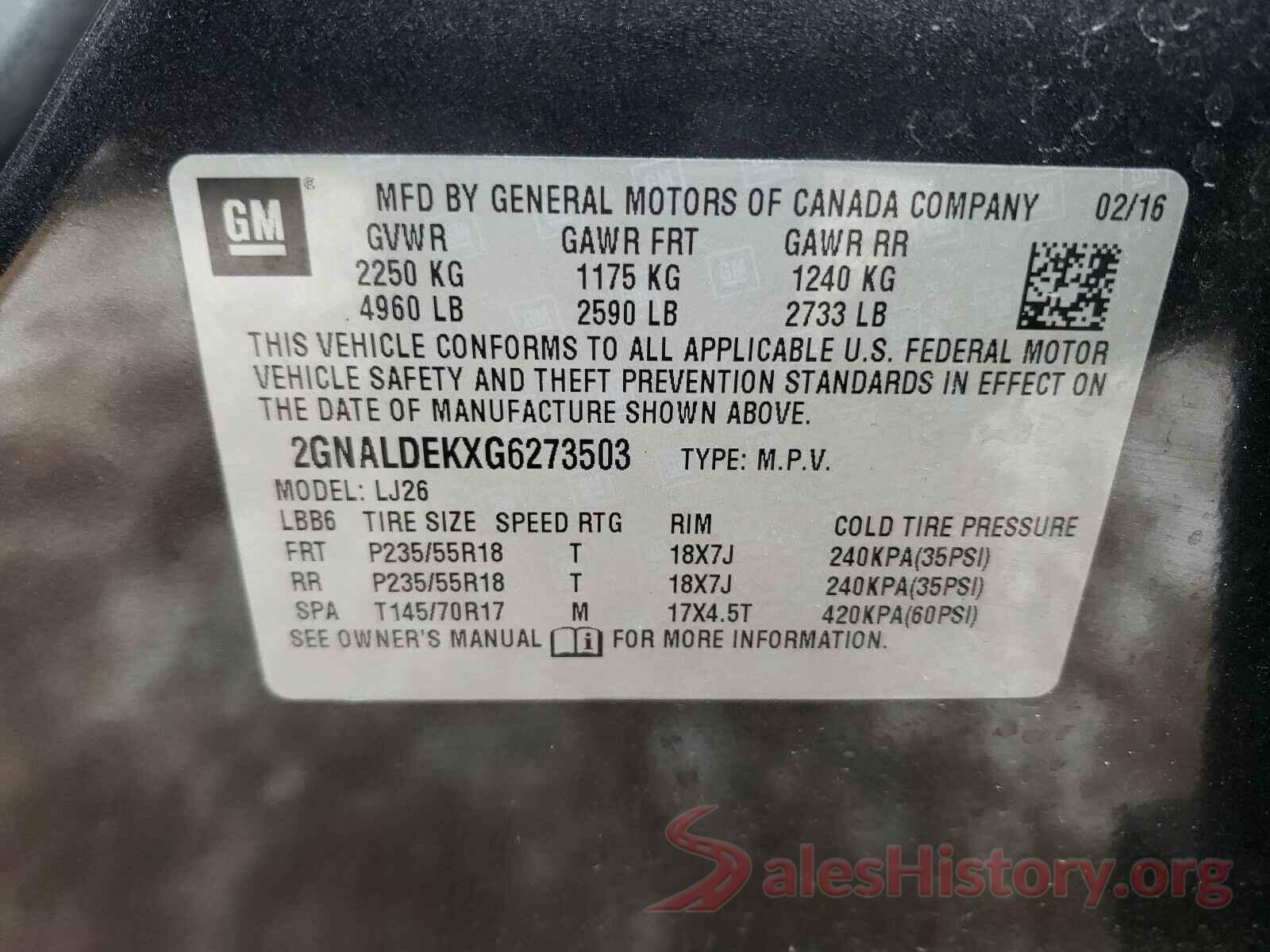 2GNALDEKXG6273503 2016 CHEVROLET EQUINOX