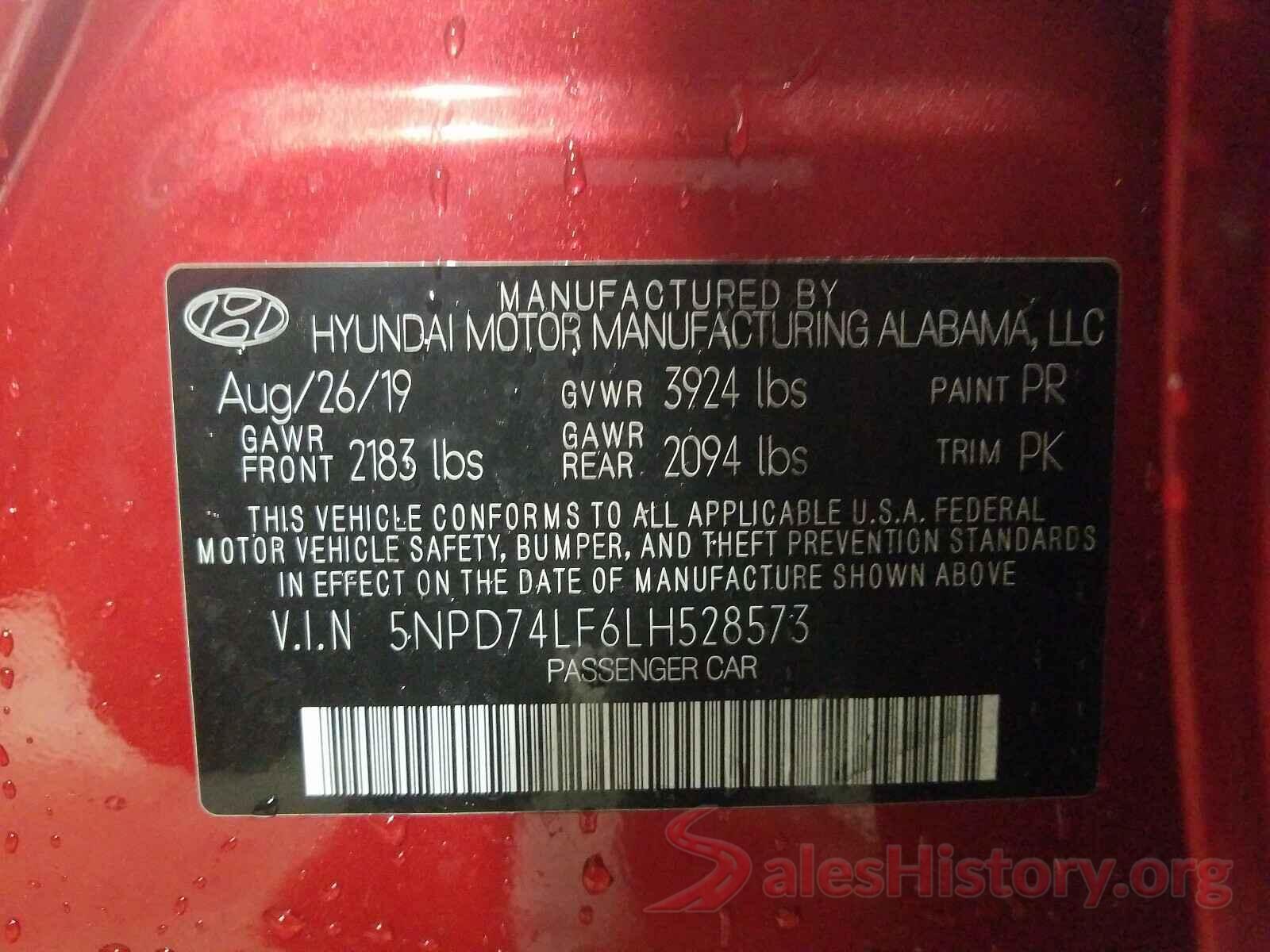 5NPD74LF6LH528573 2020 HYUNDAI ELANTRA