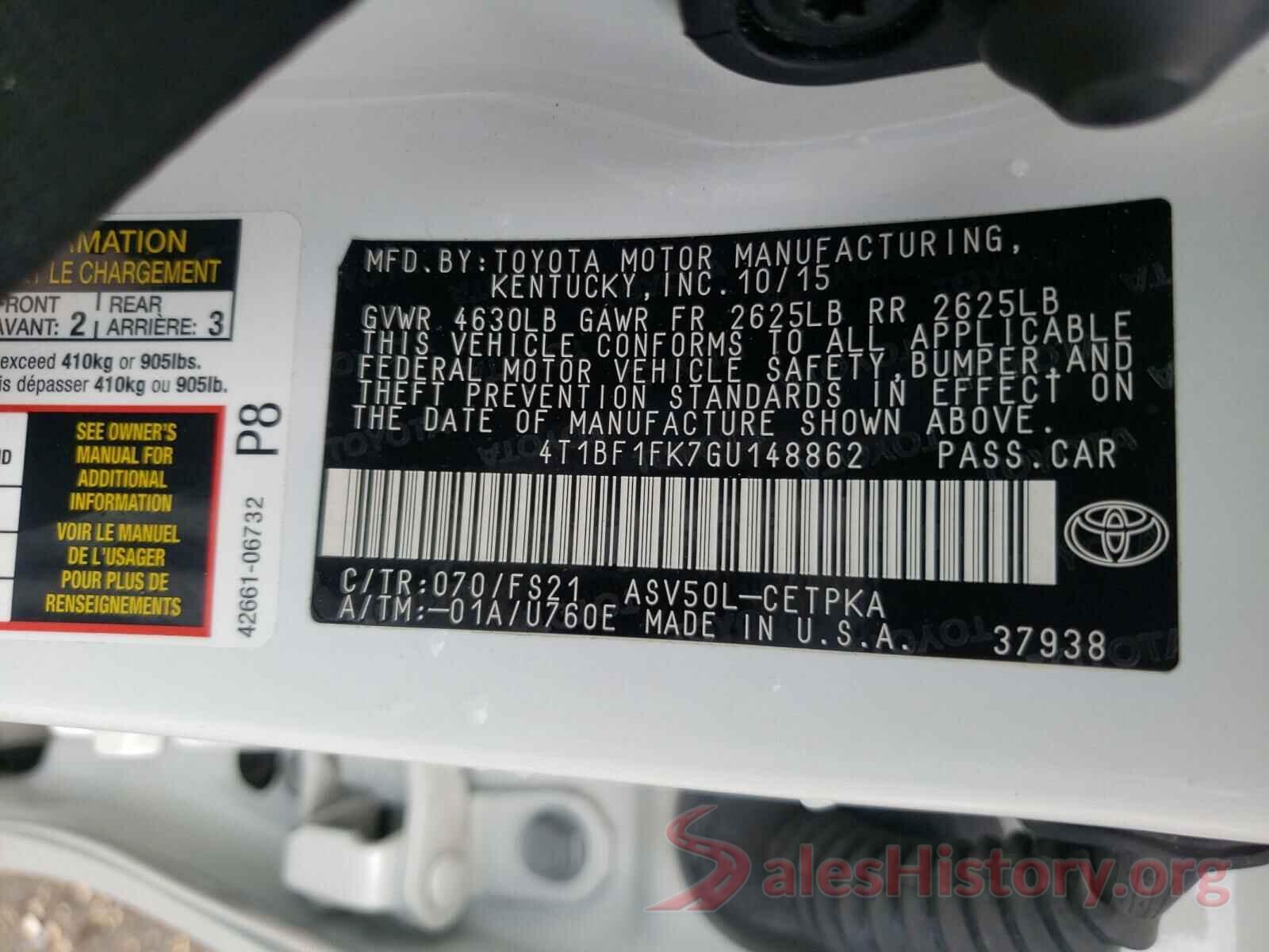 4T1BF1FK7GU148862 2016 TOYOTA CAMRY