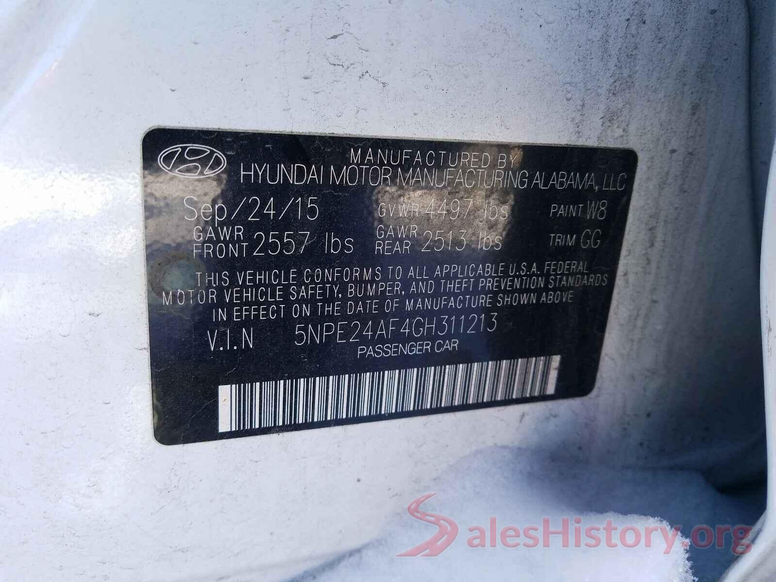 5NPE24AF4GH311213 2016 HYUNDAI SONATA