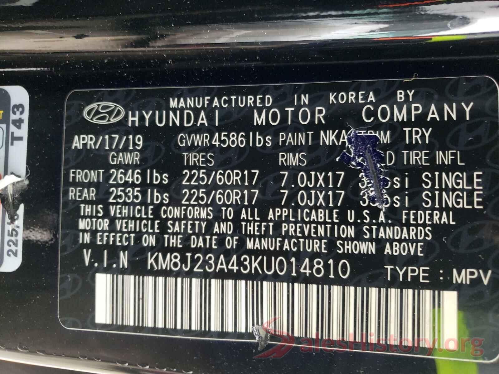 KM8J23A43KU014810 2019 HYUNDAI TUCSON