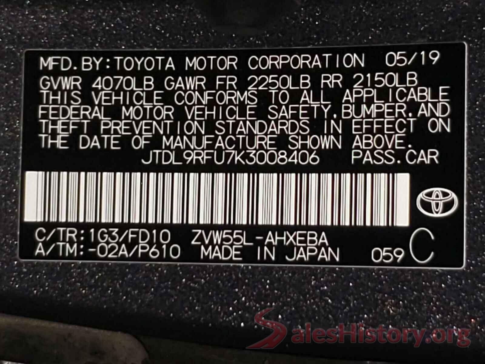 JTDL9RFU7K3008406 2019 TOYOTA PRIUS