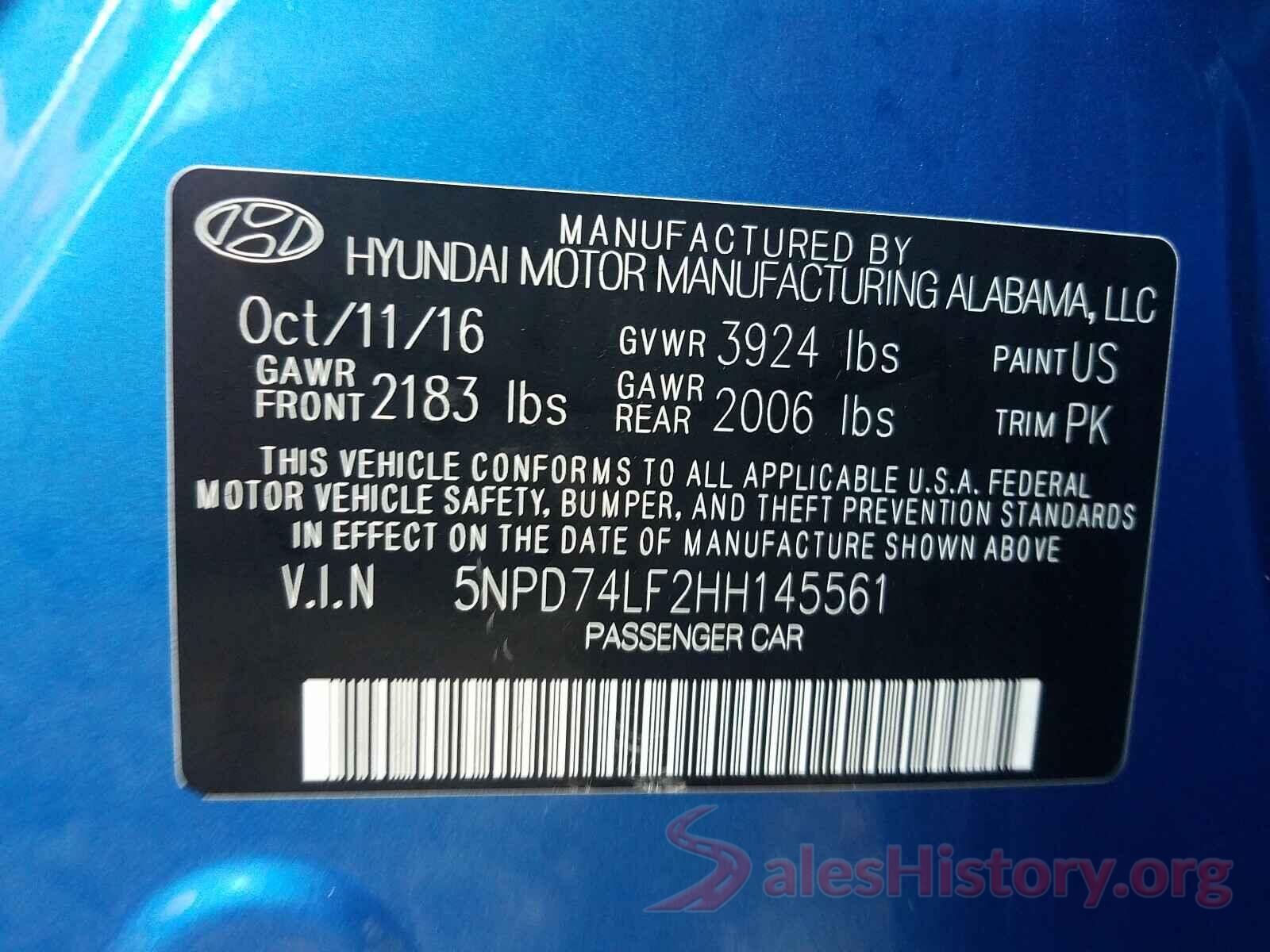 5NPD74LF2HH145561 2017 HYUNDAI ELANTRA