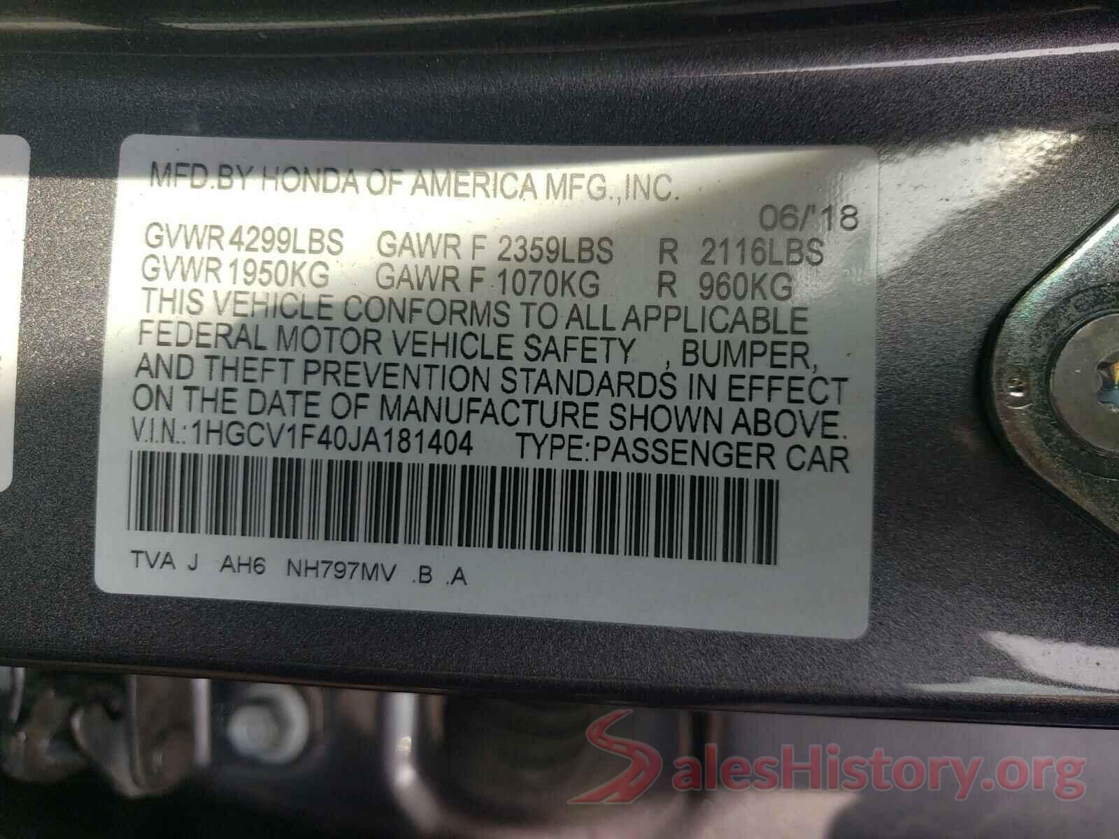 1HGCV1F40JA181404 2018 HONDA ACCORD