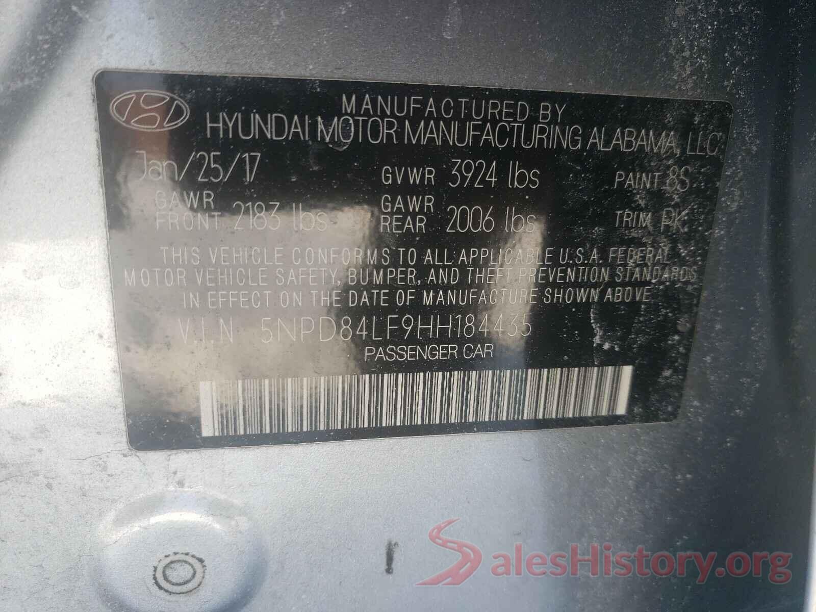 5NPD84LF9HH184435 2017 HYUNDAI ELANTRA