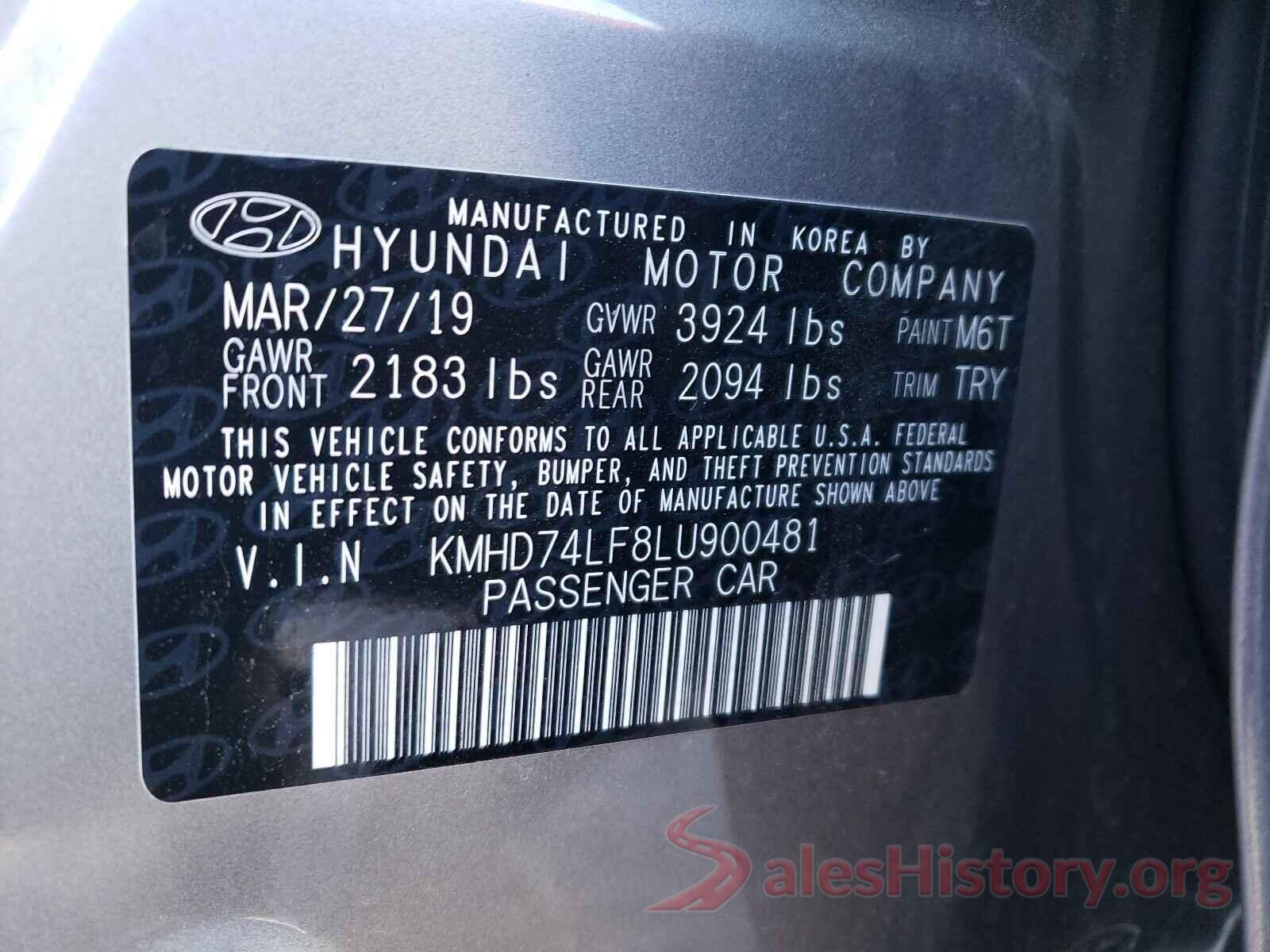 KMHD74LF8LU900481 2020 HYUNDAI ELANTRA