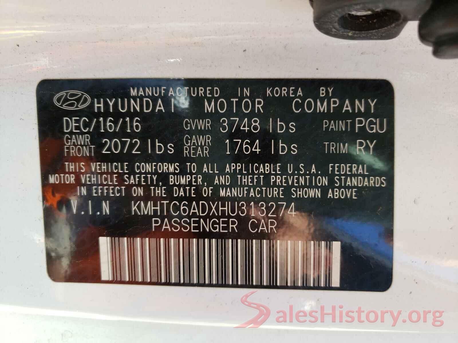 KMHTC6ADXHU313274 2017 HYUNDAI VELOSTER