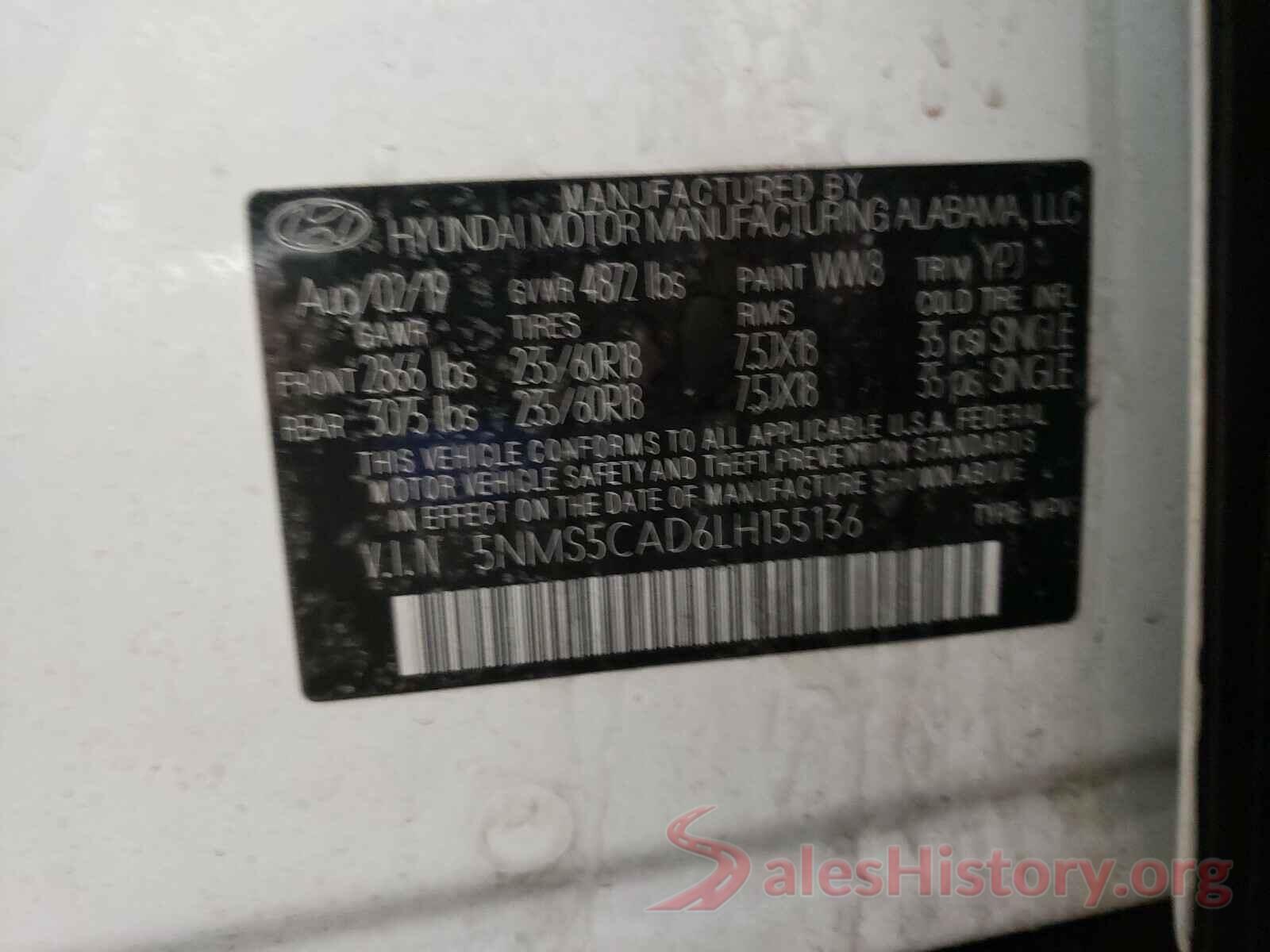 5NMS5CAD6LH155136 2020 HYUNDAI SANTA FE