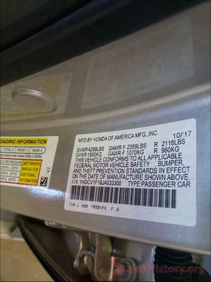 1HGCV1F18JA033300 2018 HONDA ACCORD