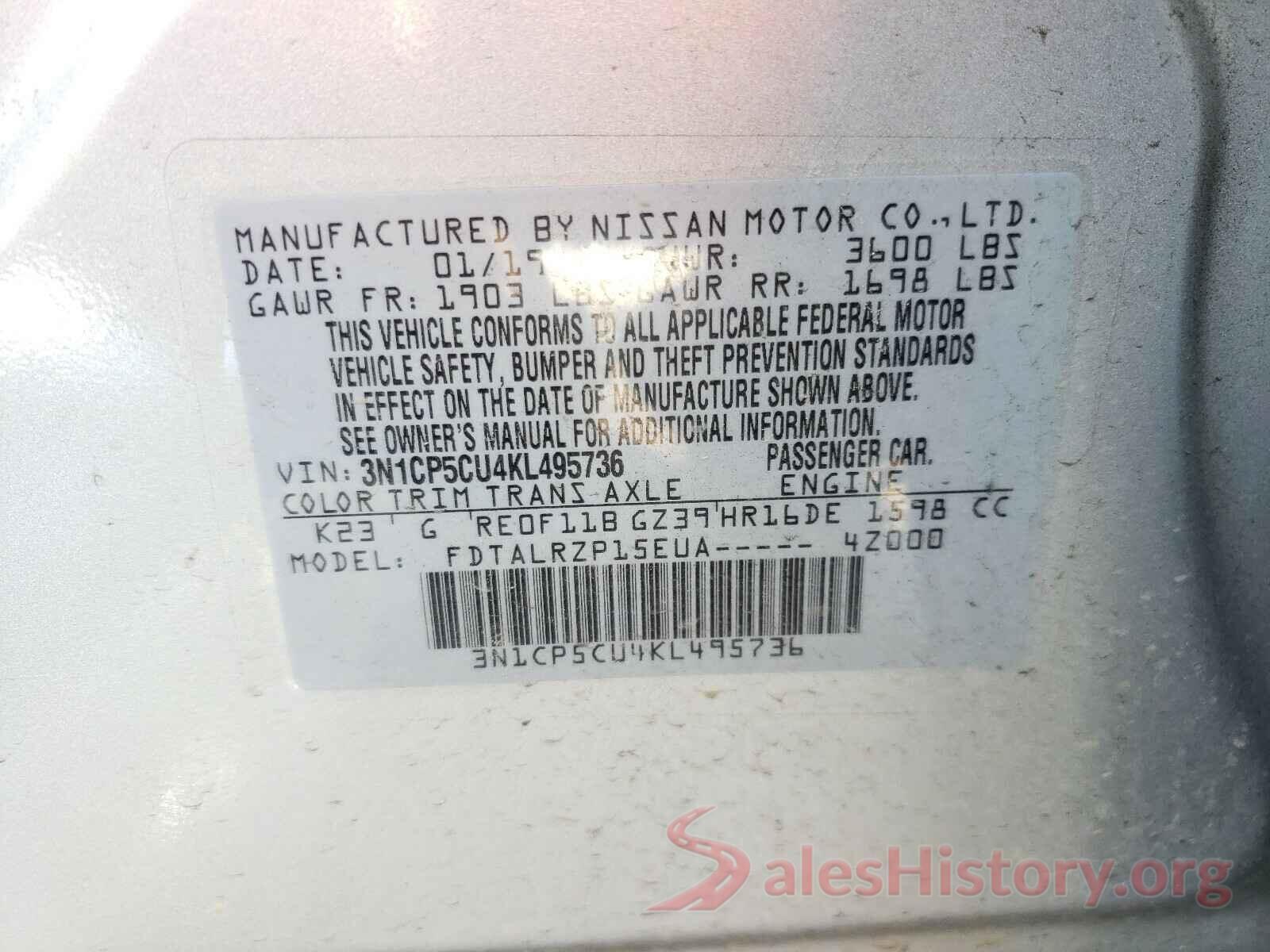 3N1CP5CU4KL495736 2019 NISSAN KICKS