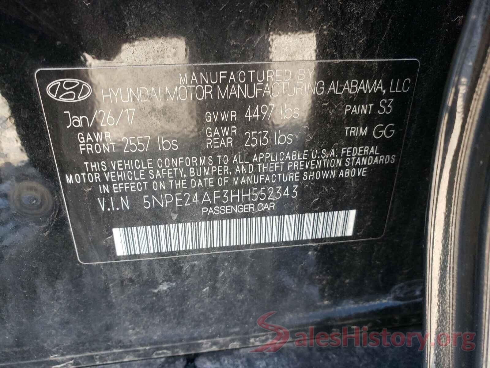 5NPE24AF3HH552343 2017 HYUNDAI SONATA