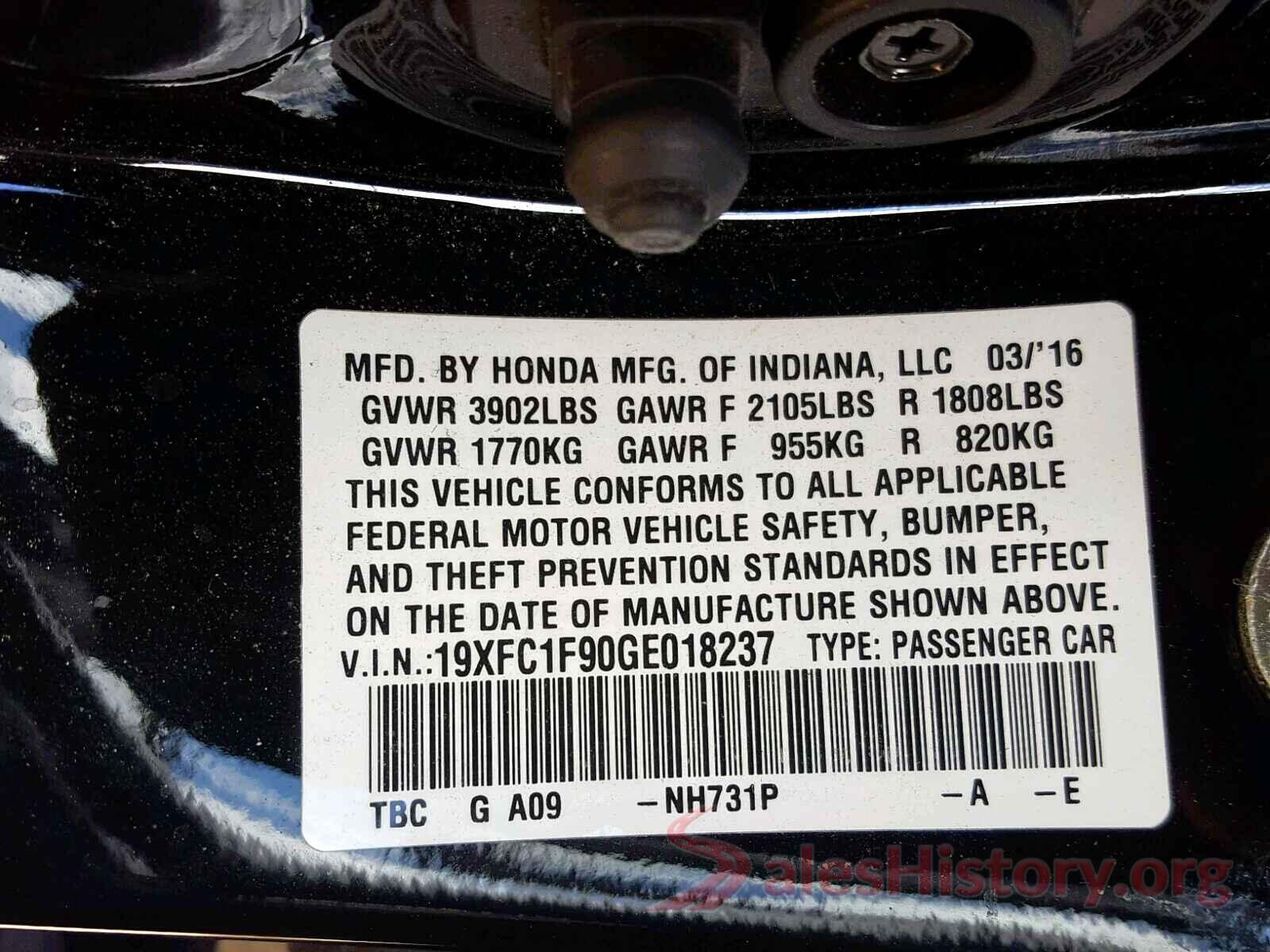 19XFC1F90GE018237 2016 HONDA CIVIC