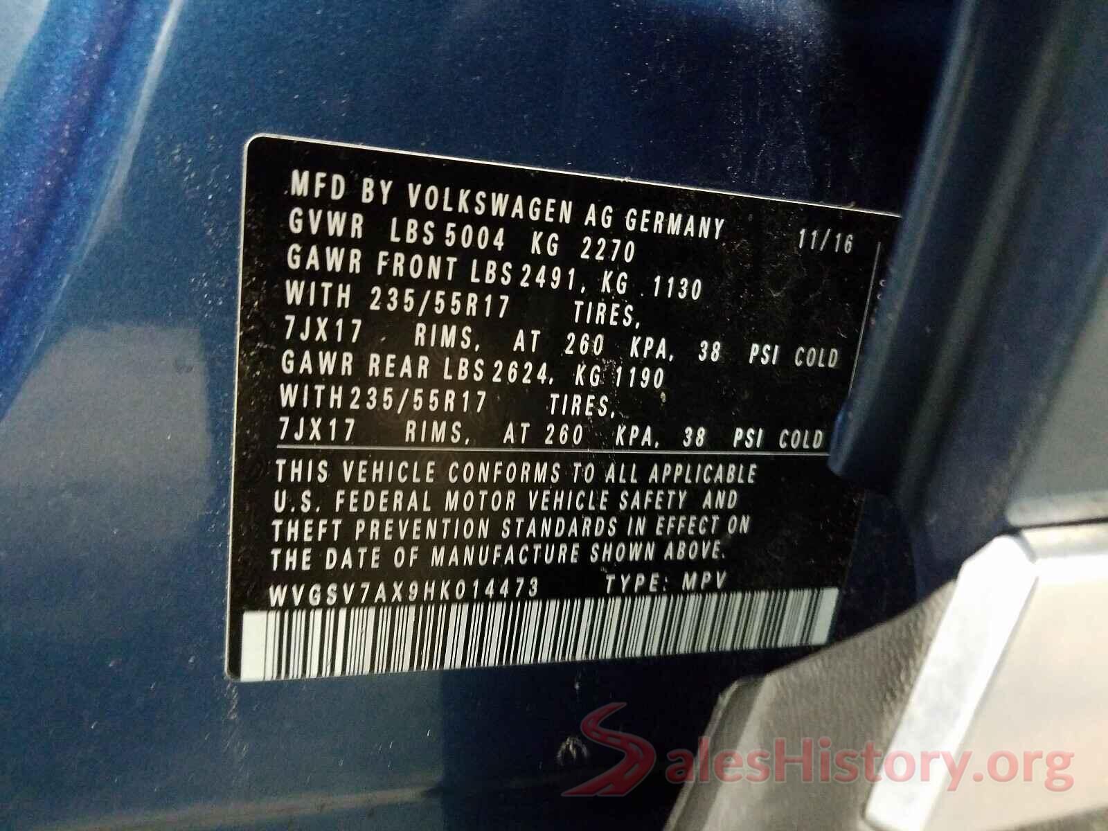 WVGSV7AX9HK014473 2017 VOLKSWAGEN TIGUAN