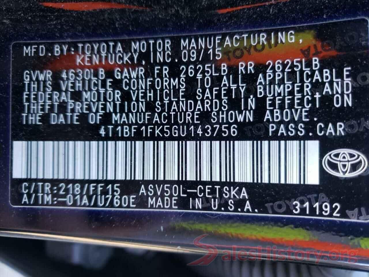 4T1BF1FK5GU143756 2016 TOYOTA CAMRY