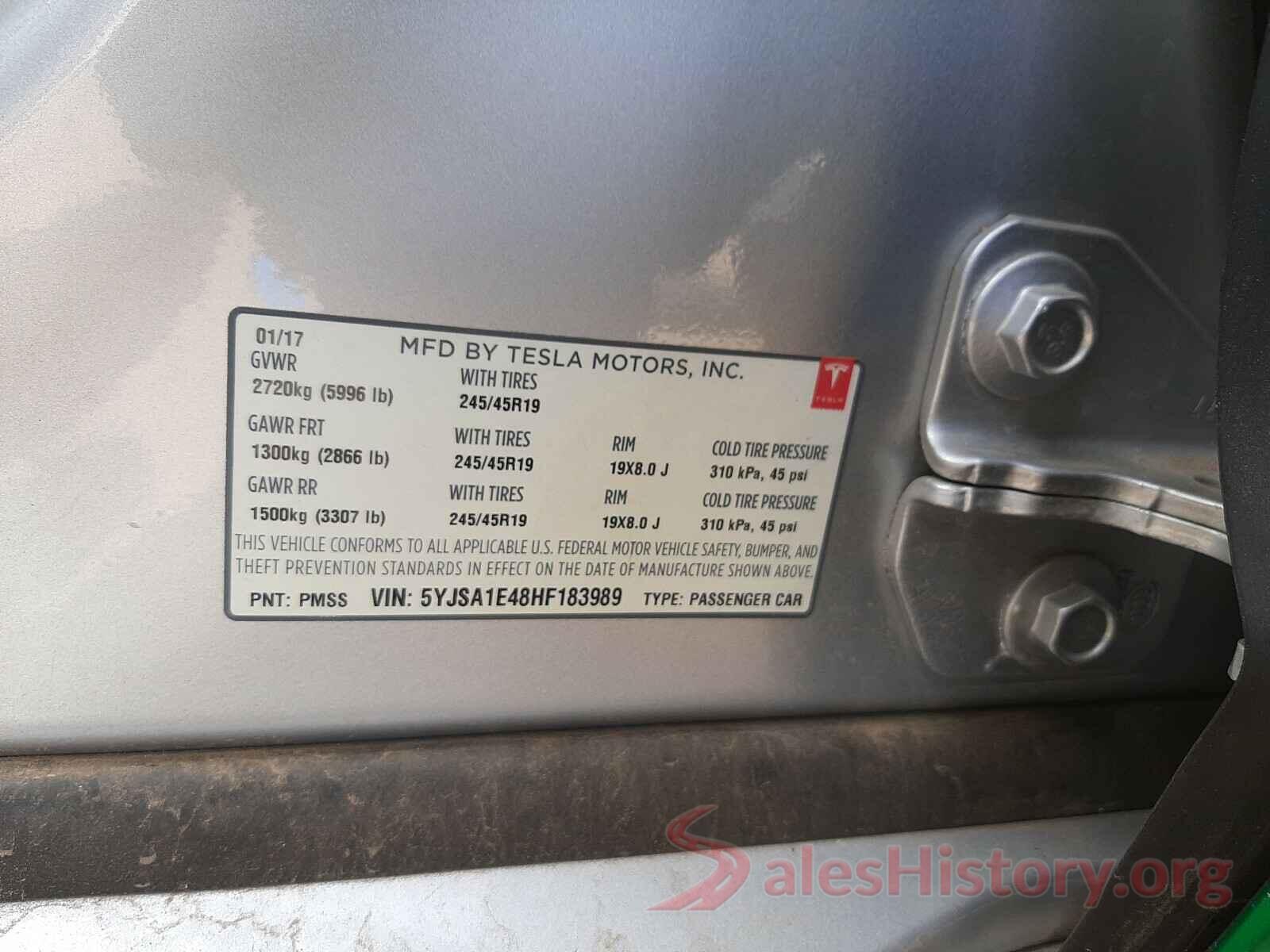 5YJSA1E48HF183989 2017 TESLA MODEL S