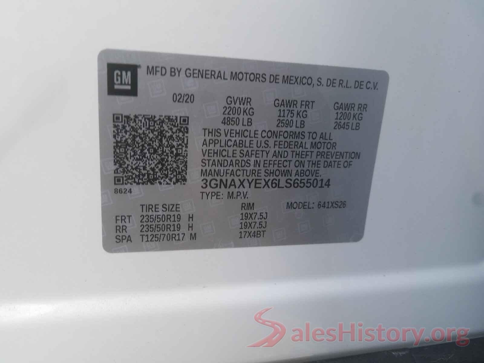 3GNAXYEX6LS655014 2020 CHEVROLET EQUINOX