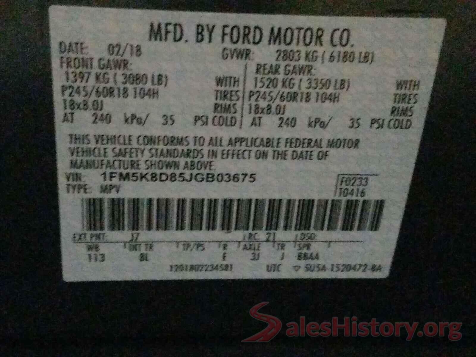 1FM5K8D85JGB03675 2018 FORD EXPLORER