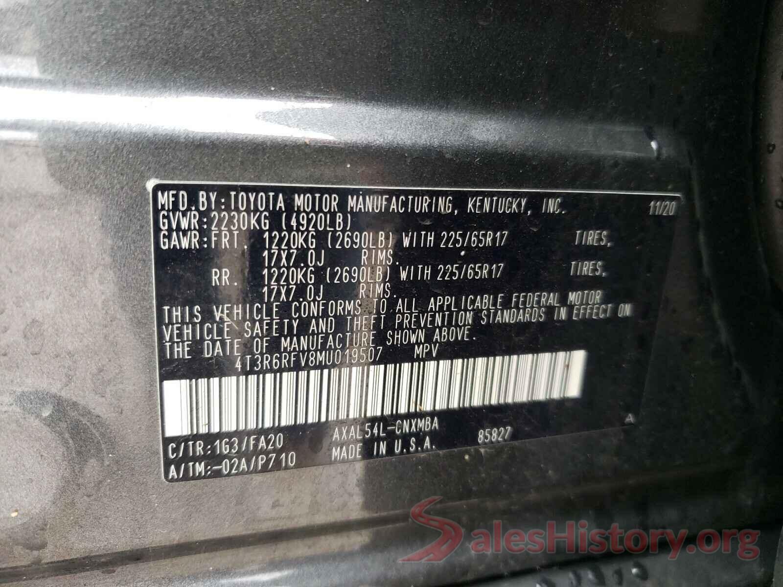 4T3R6RFV8MU019507 2021 TOYOTA RAV4